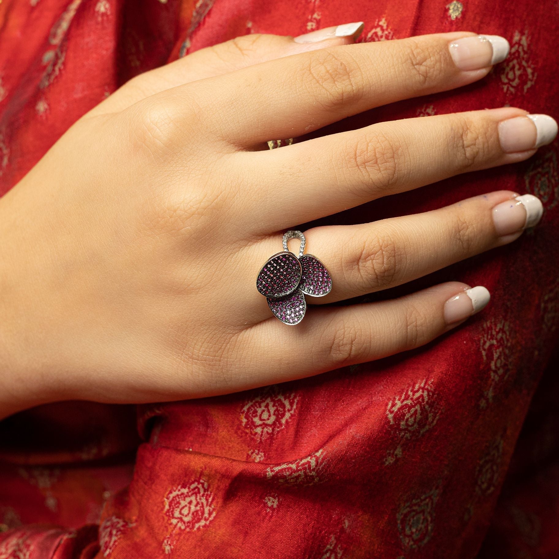 Elegant Tiny Stones Studded Floral Ring silverhousebyrj
