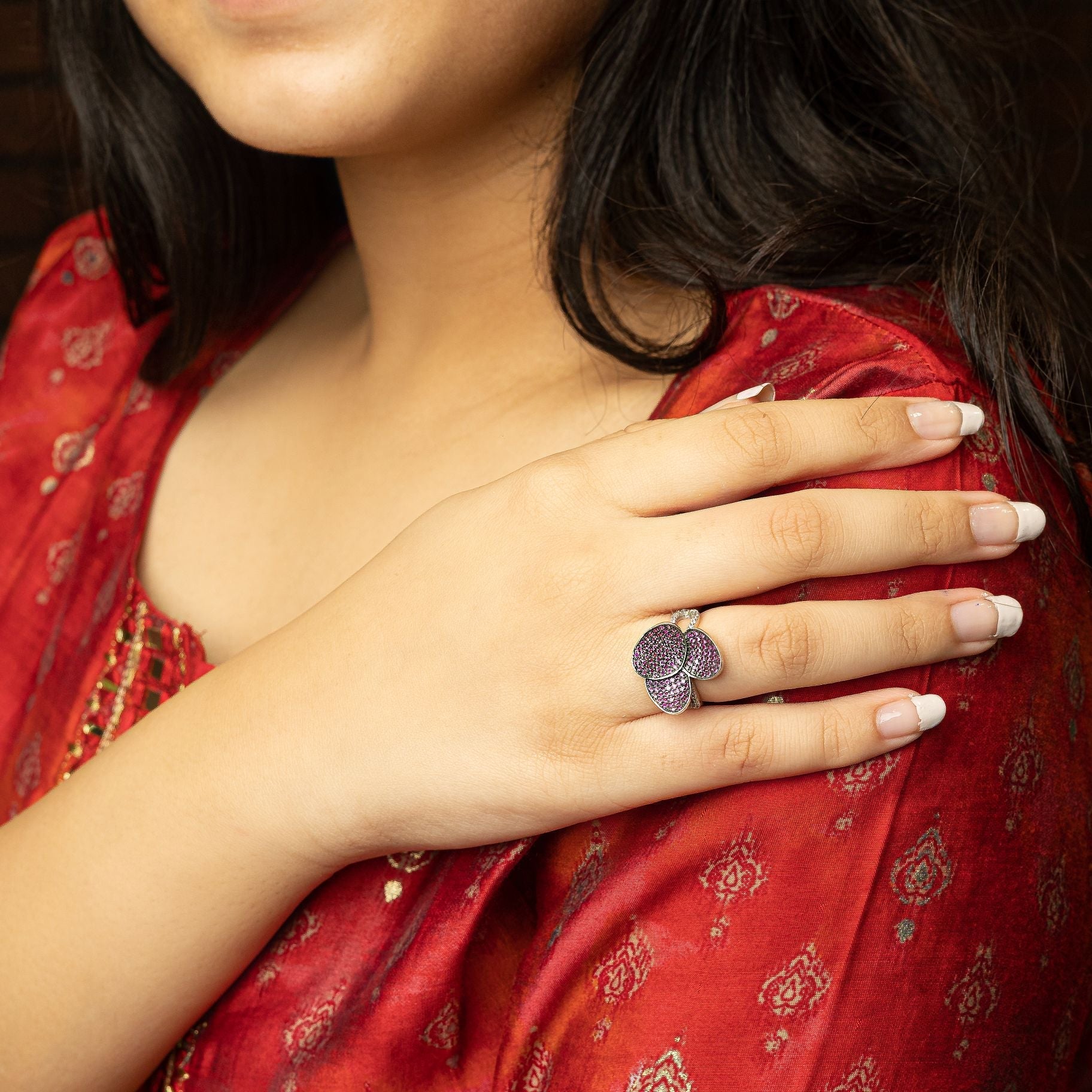 Elegant Tiny Stones Studded Floral Ring silverhousebyrj