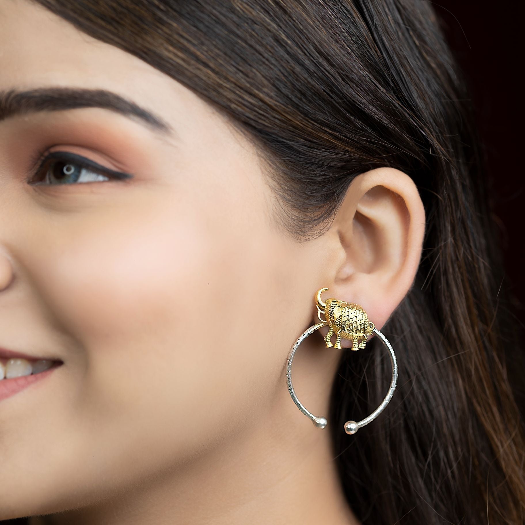 Elephant Half Ring Stud Earrings silverhousebyrj