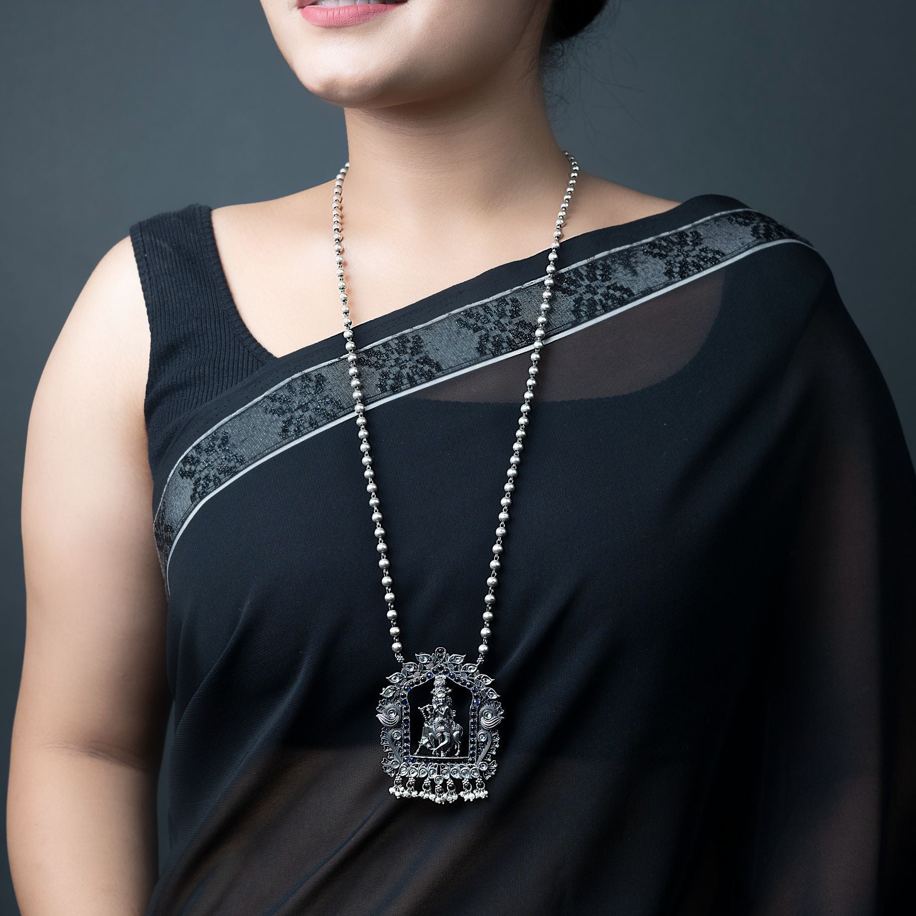 Exclusively Designed Krishna with cow Pendant with Long Matar mala Chain silverhousebyrj