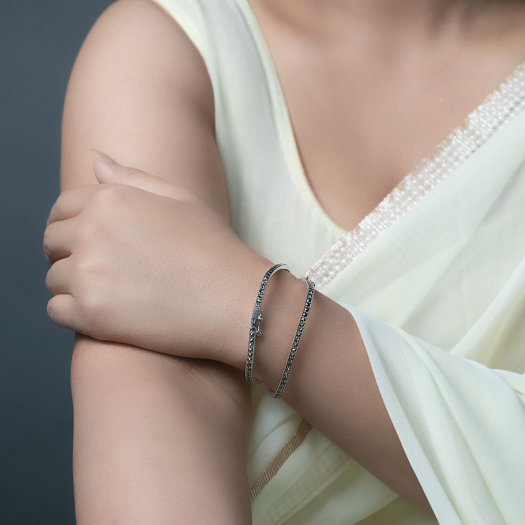 Exquisite Tiny Stone Studded Square Bangle silverhousebyrj