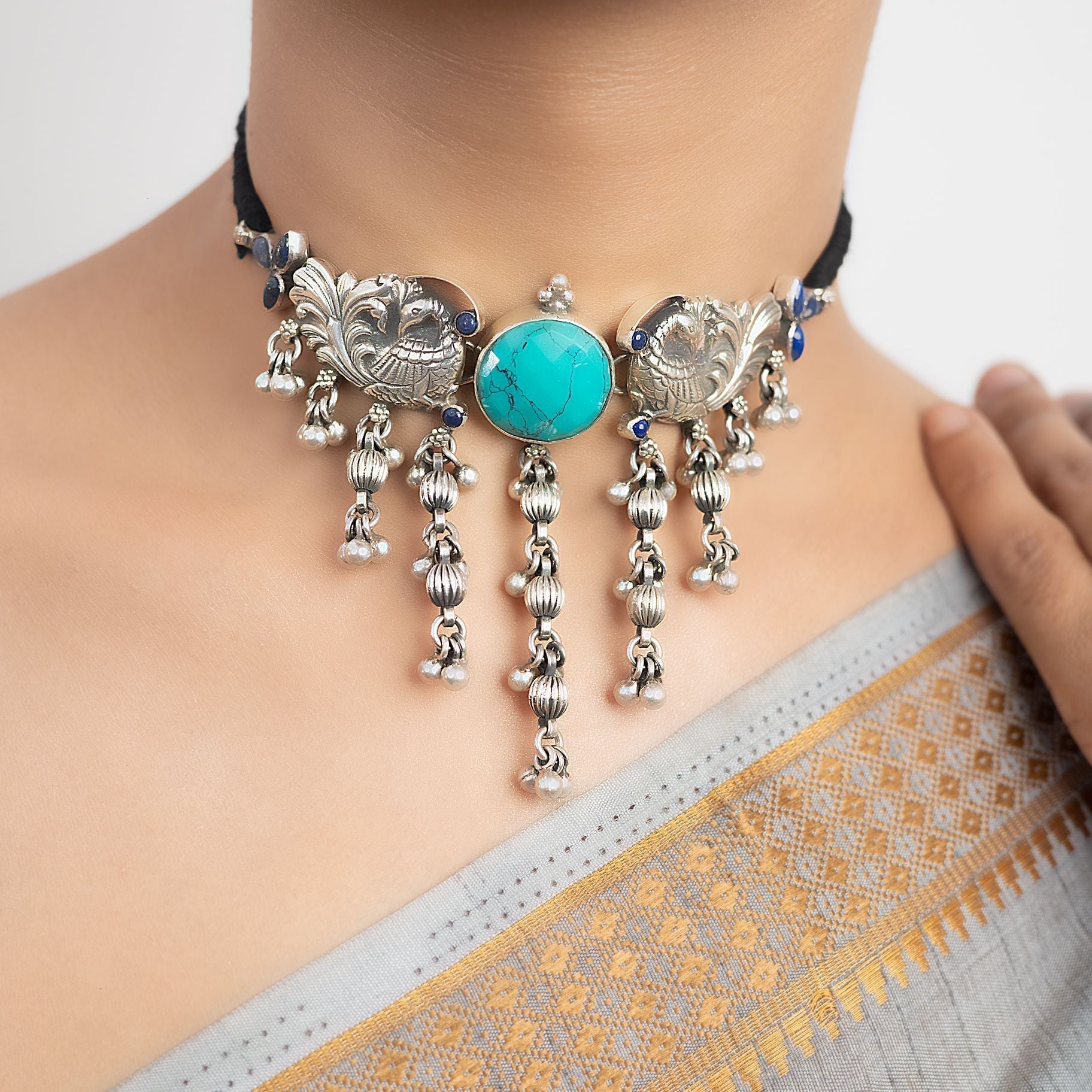 Firoza Mayuri Choker with Silver Droplets silverhousebyrj