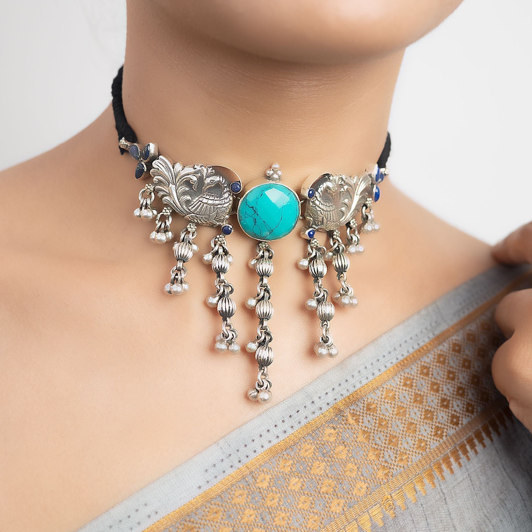 Firoza Mayuri Choker with Silver Droplets silverhousebyrj