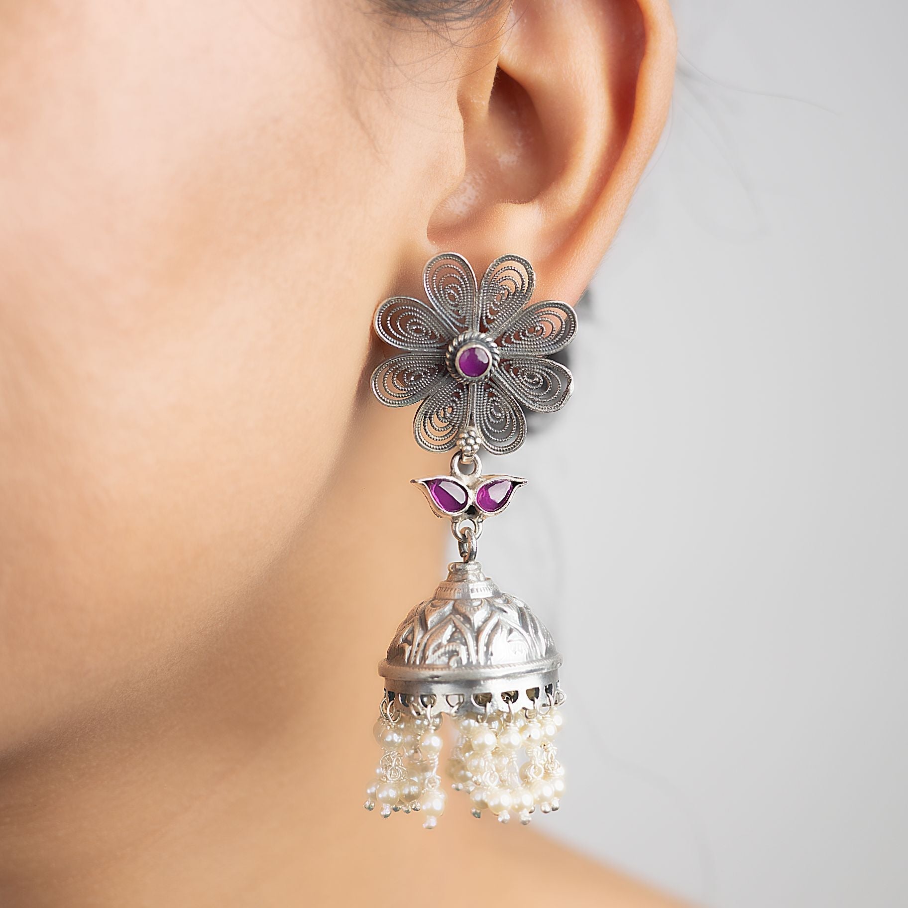 Floral Long Jhumka silverhousebyrj