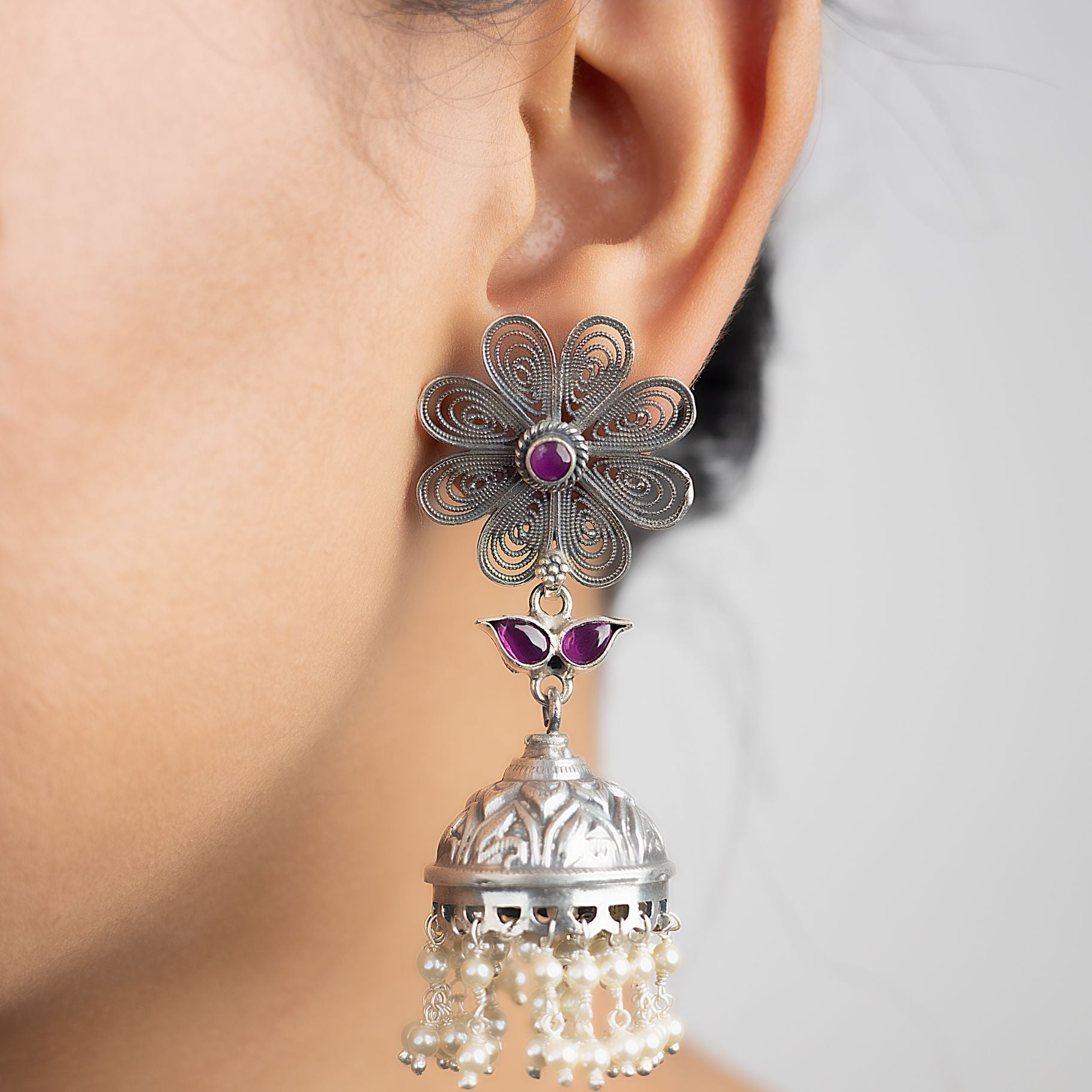 Floral Long Jhumka silverhousebyrj