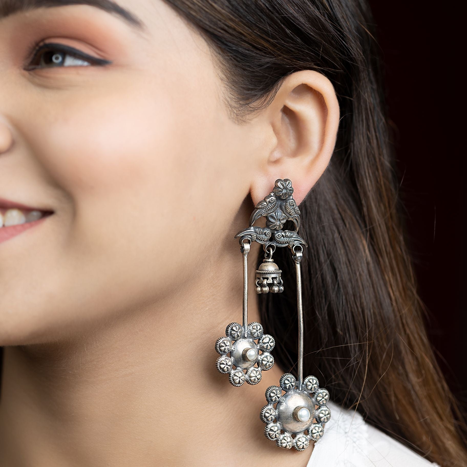 Floral Pendulam Shaped Dangler Earrings silverhousebyrj