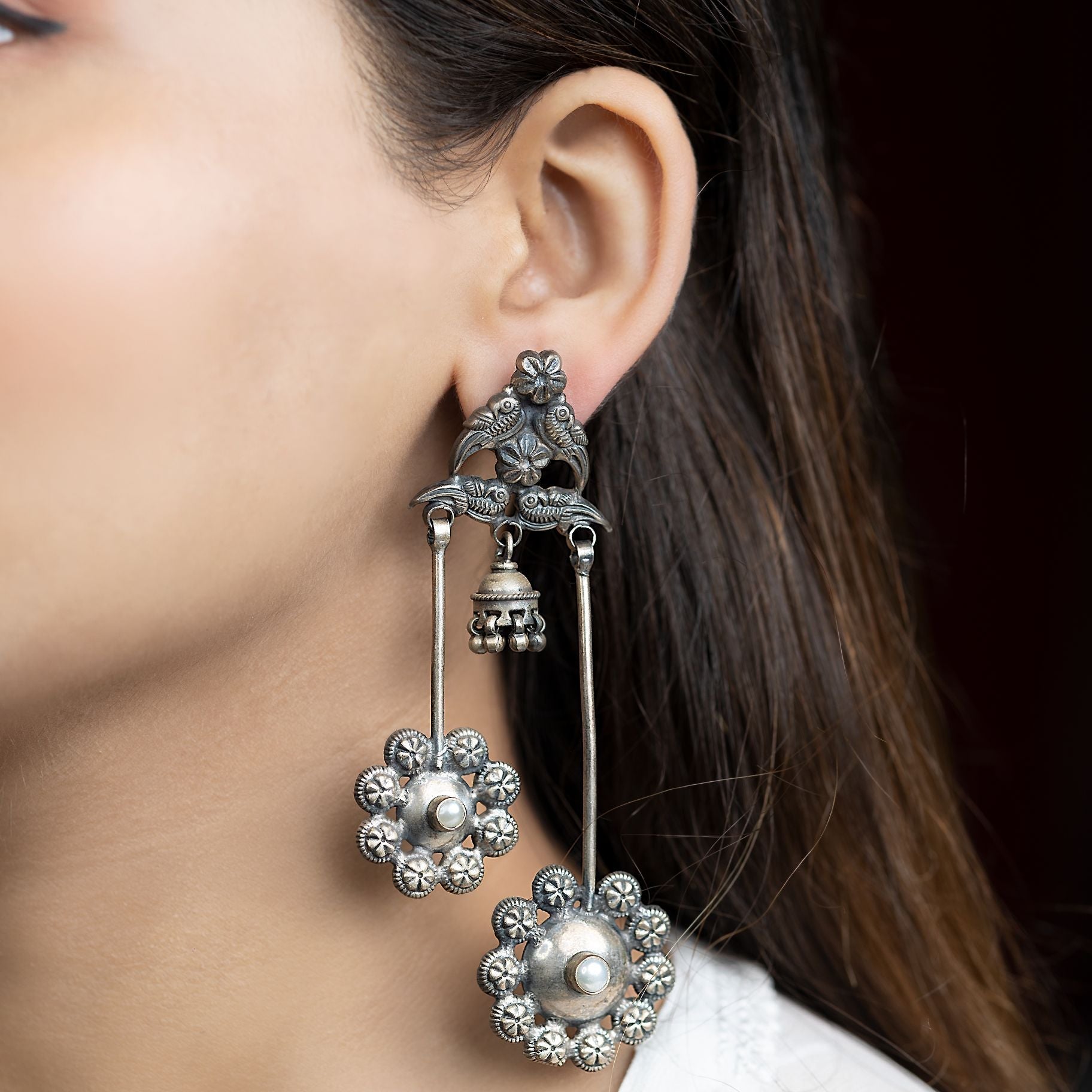 Floral Pendulam Shaped Dangler Earrings silverhousebyrj