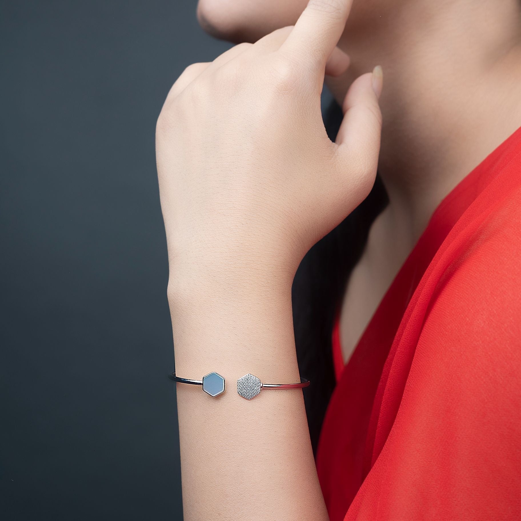 Hexagon Stone Studded Kada silverhousebyrj
