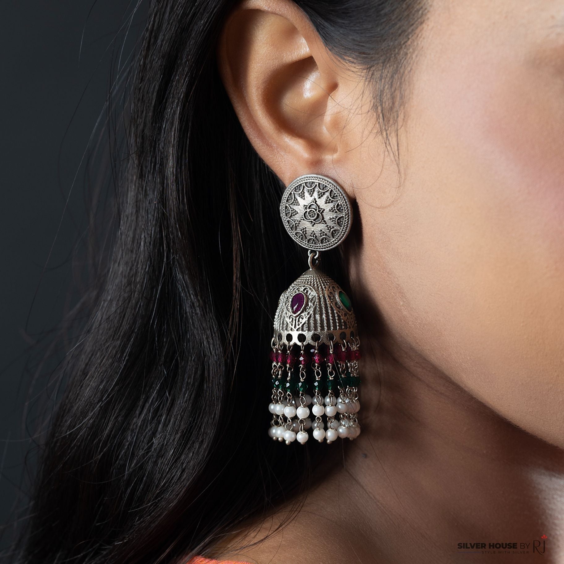 Jhumka with Multicolour Hanging Tiny Pearls silverhousebyrj