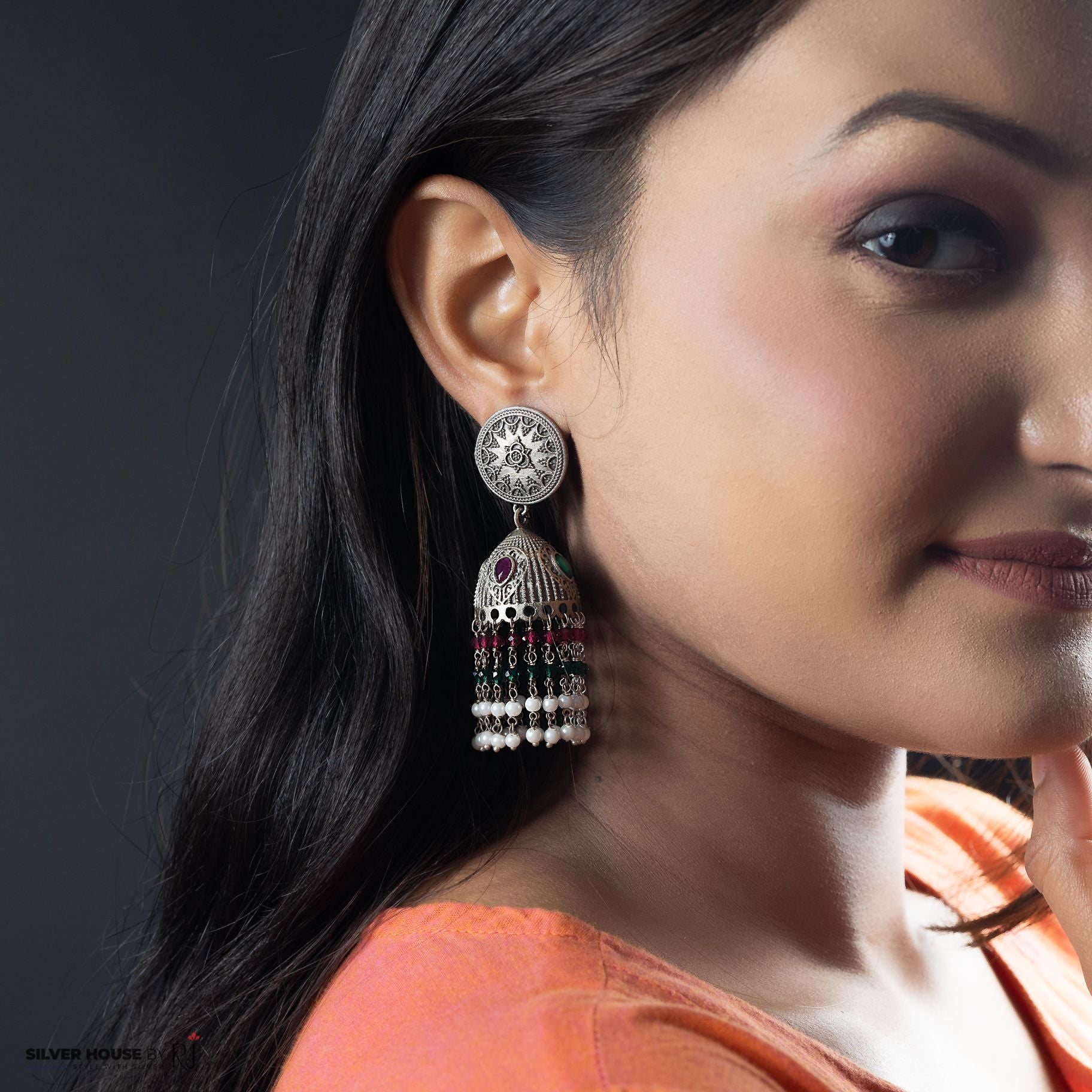 Jhumka with Multicolour Hanging Tiny Pearls silverhousebyrj