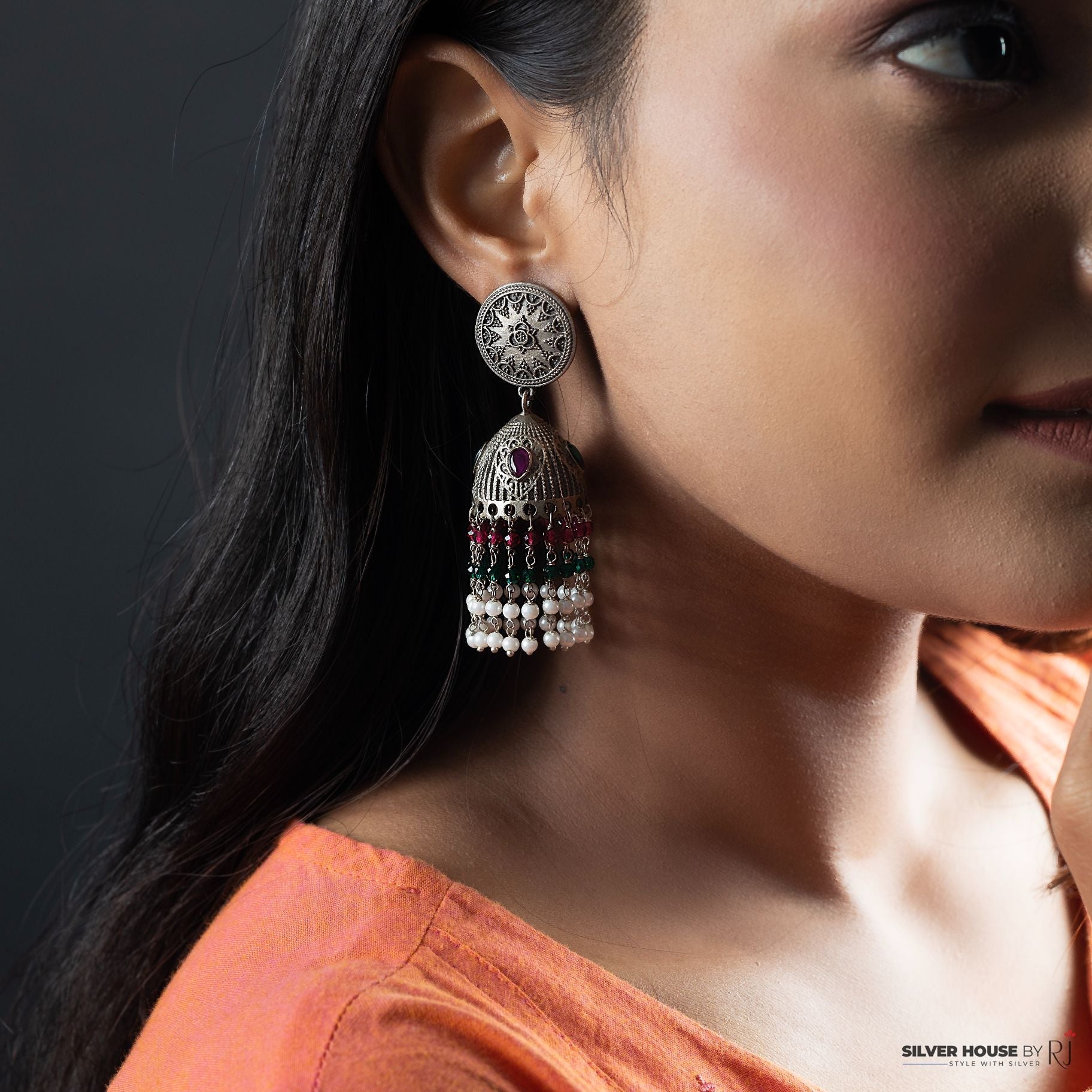Jhumka with Multicolour Hanging Tiny Pearls silverhousebyrj