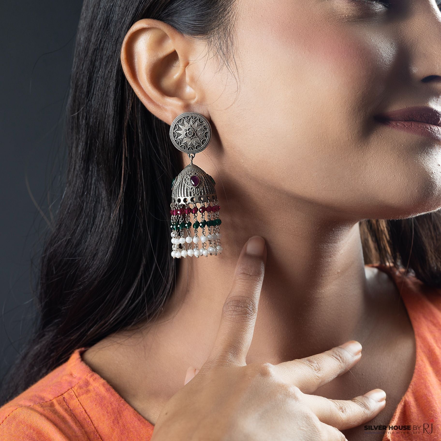 Jhumka with Multicolour Hanging Tiny Pearls silverhousebyrj