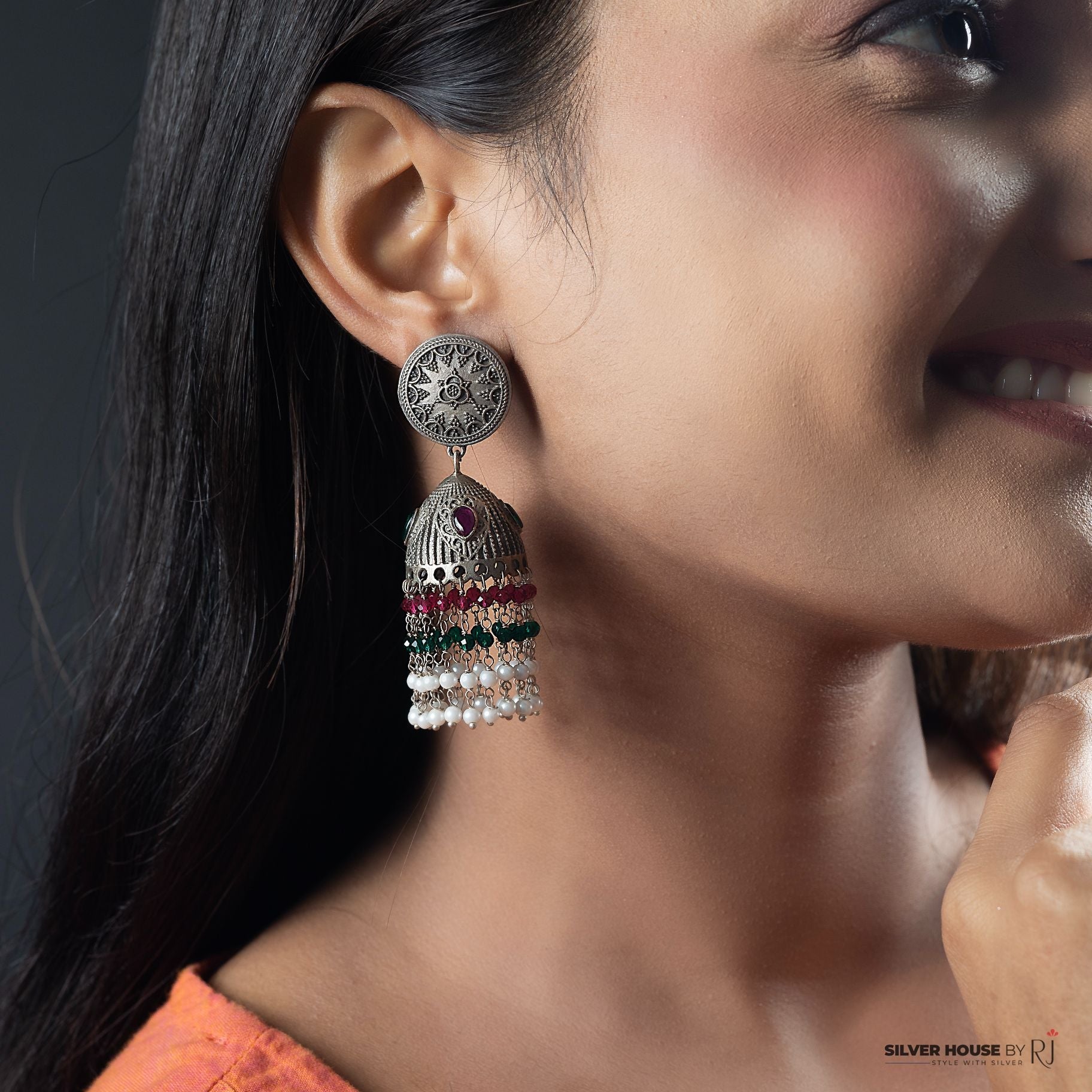 Jhumka with Multicolour Hanging Tiny Pearls silverhousebyrj