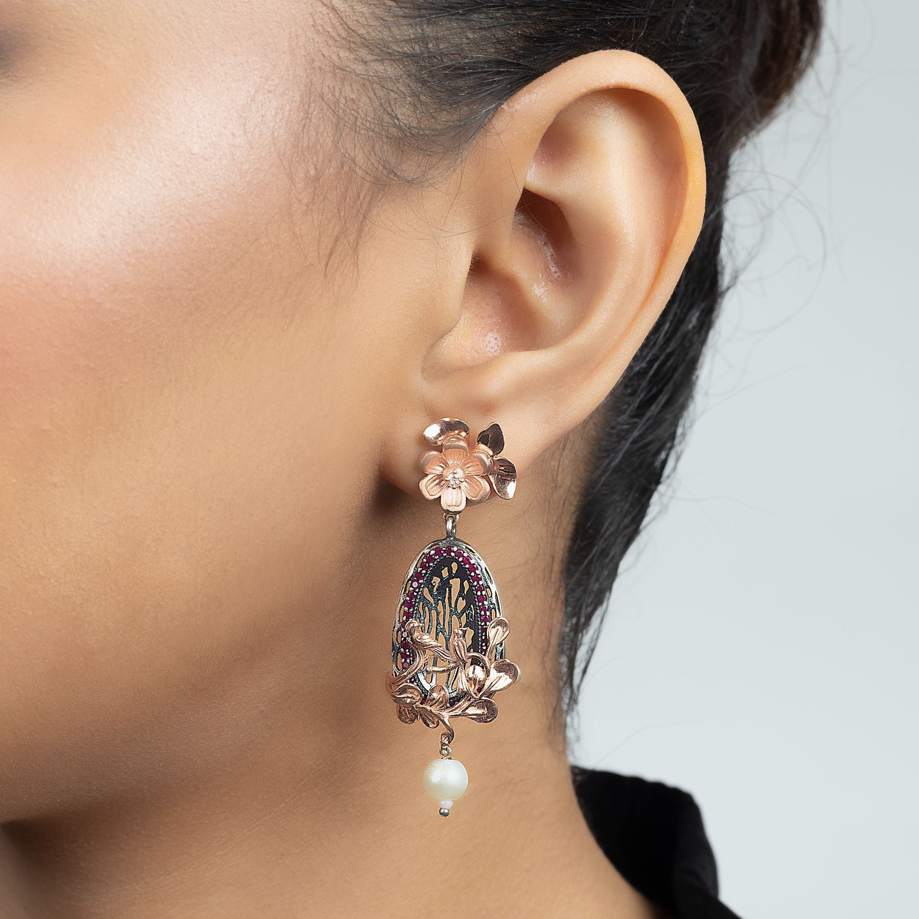 Majestic Dual Tone Floral Earring silverhousebyrj