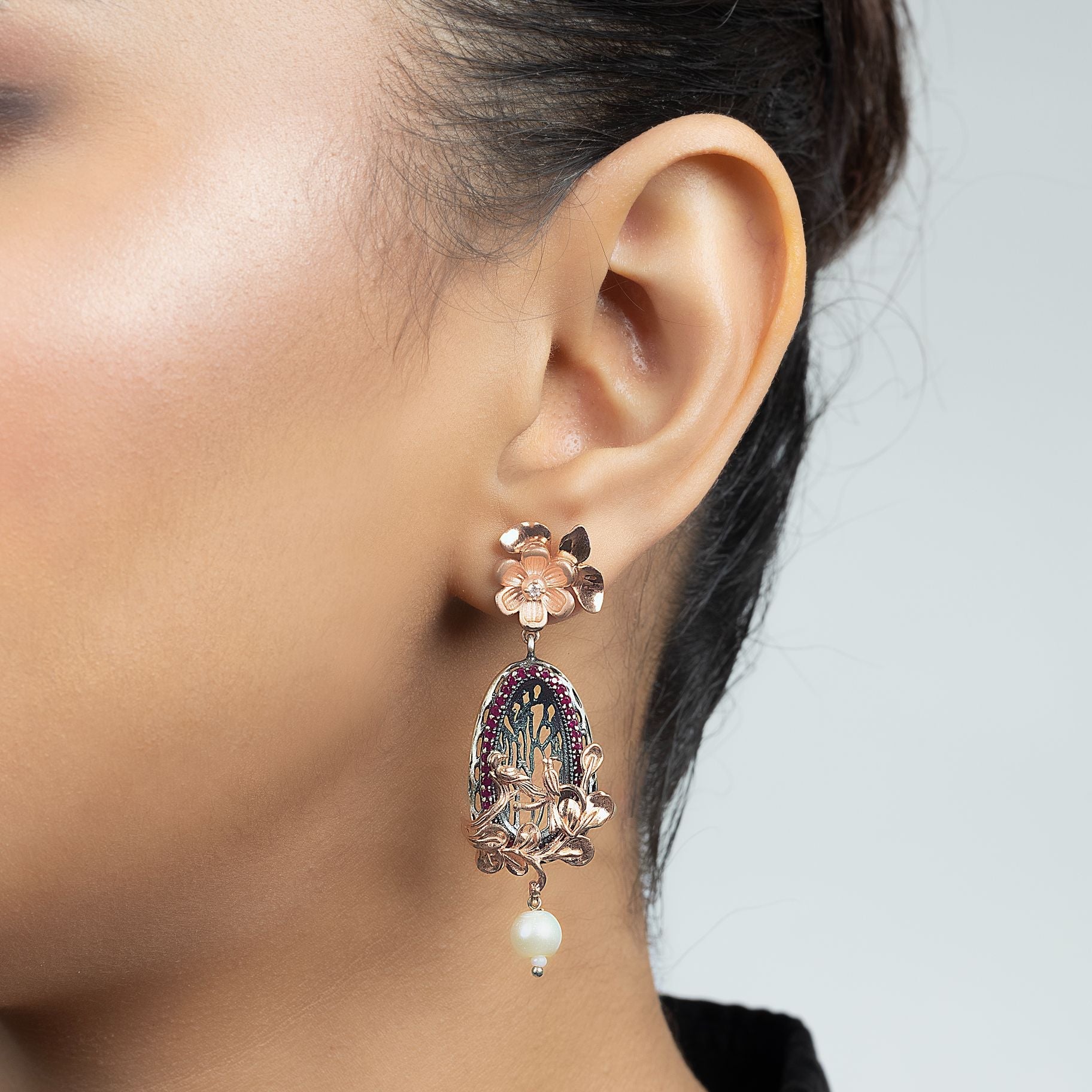 Majestic Dual Tone Floral Earring silverhousebyrj