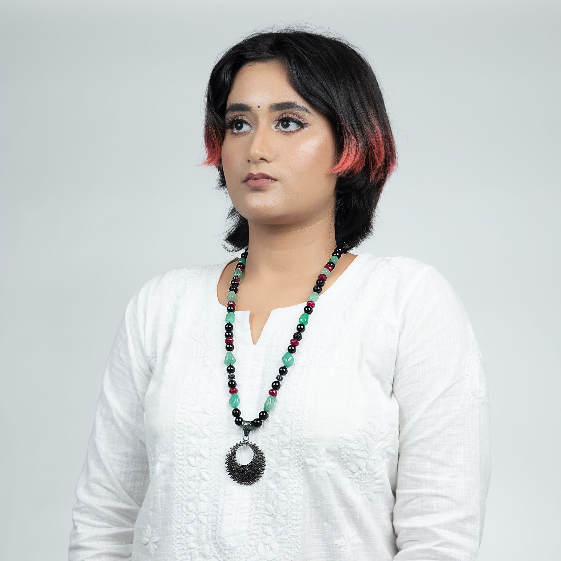 Majestic Quality Stone Beads Necklace With Moon Pendant silverhousebyrj