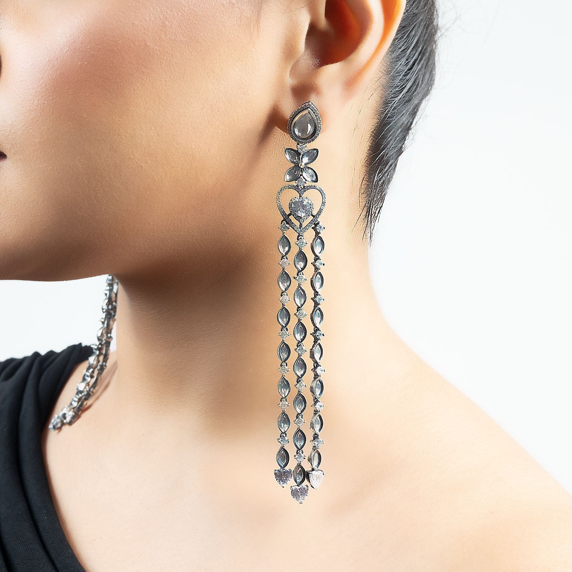 Majestic Splendor Polki Dangler Silver Earrings silverhousebyrj