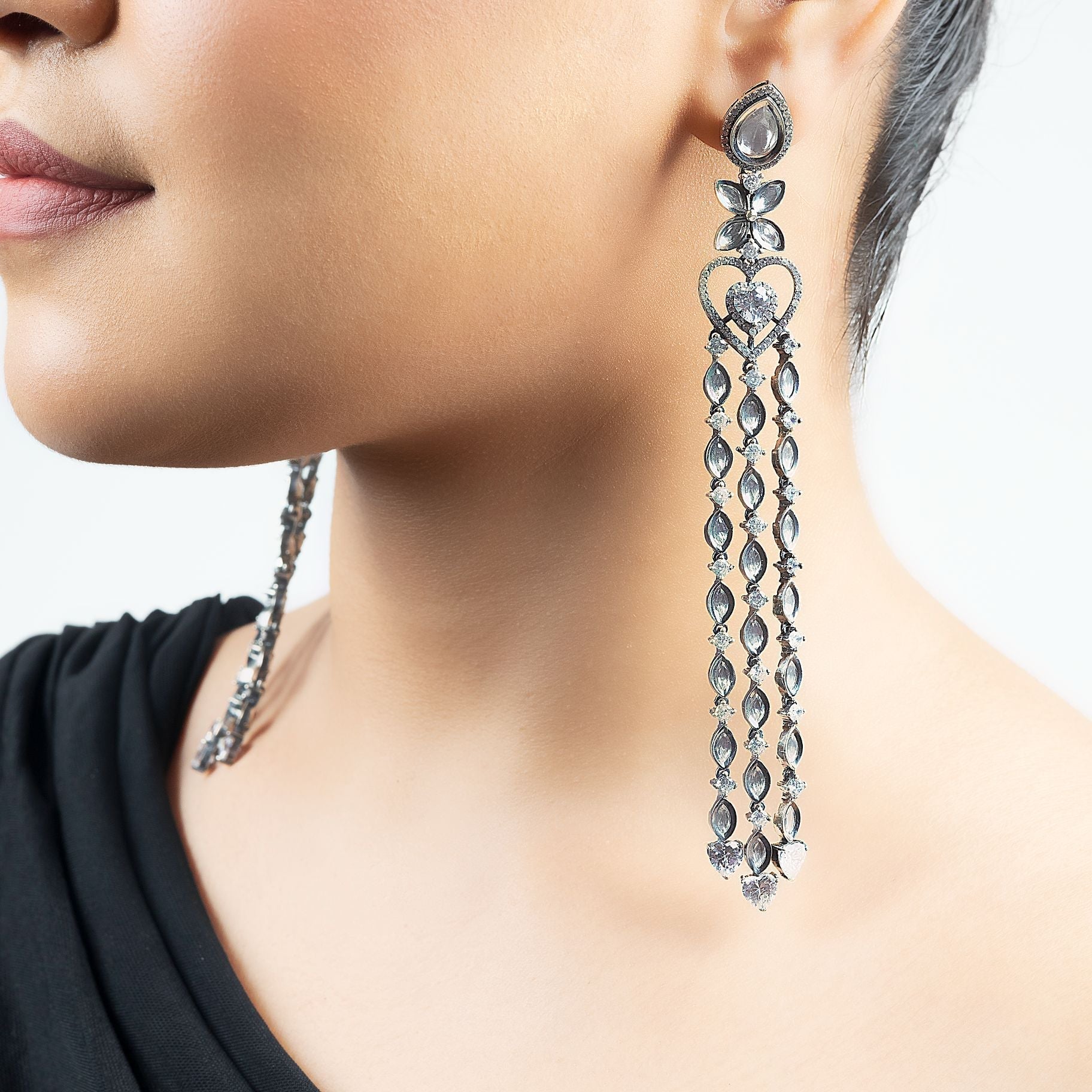 Majestic Splendor Polki Dangler Silver Earrings silverhousebyrj