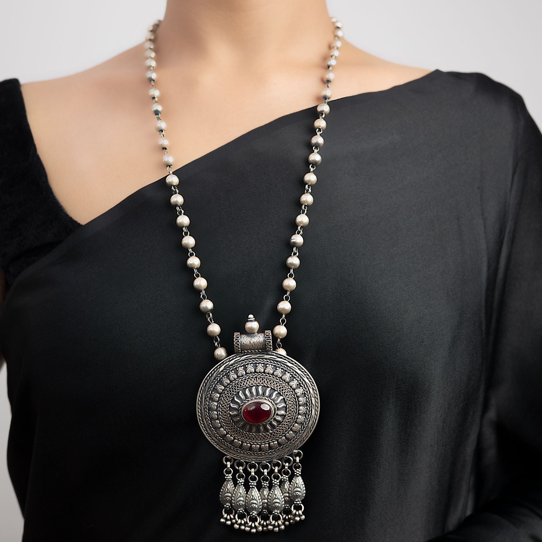 Manik Pendant with Long Matar mala silverhousebyrj