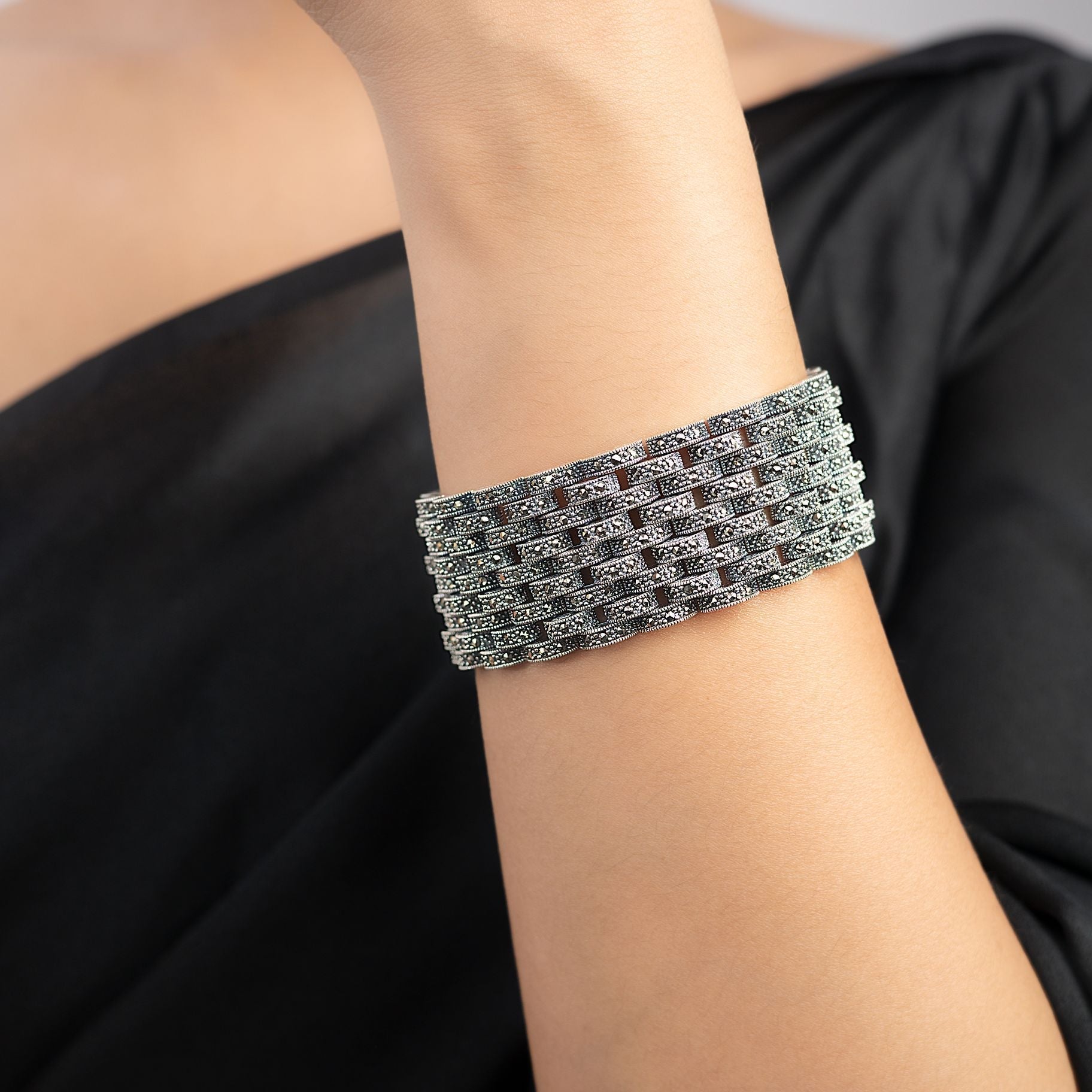 Marcasite Broad Artistic Bracelet silverhousebyrj