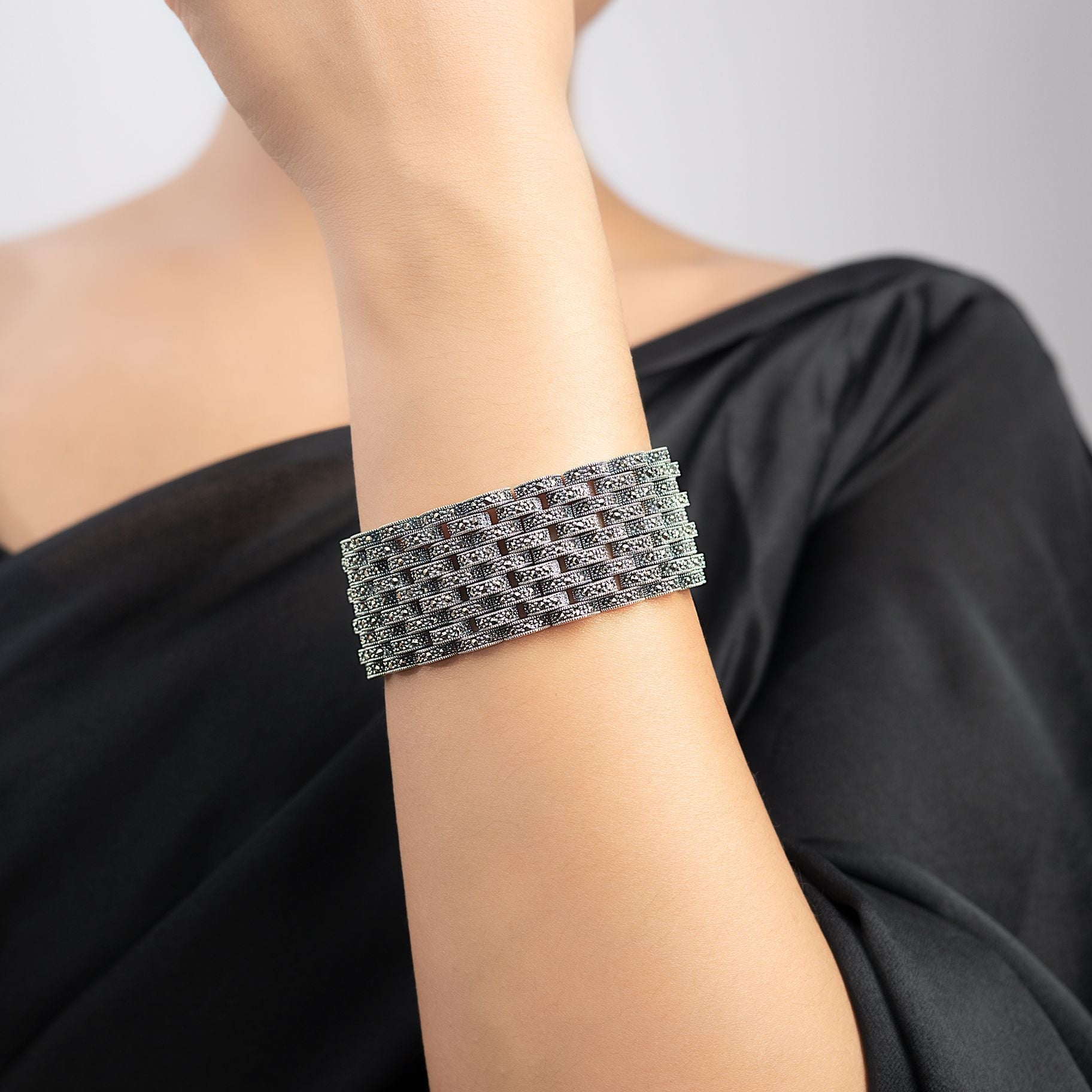 Marcasite Broad Artistic Bracelet silverhousebyrj