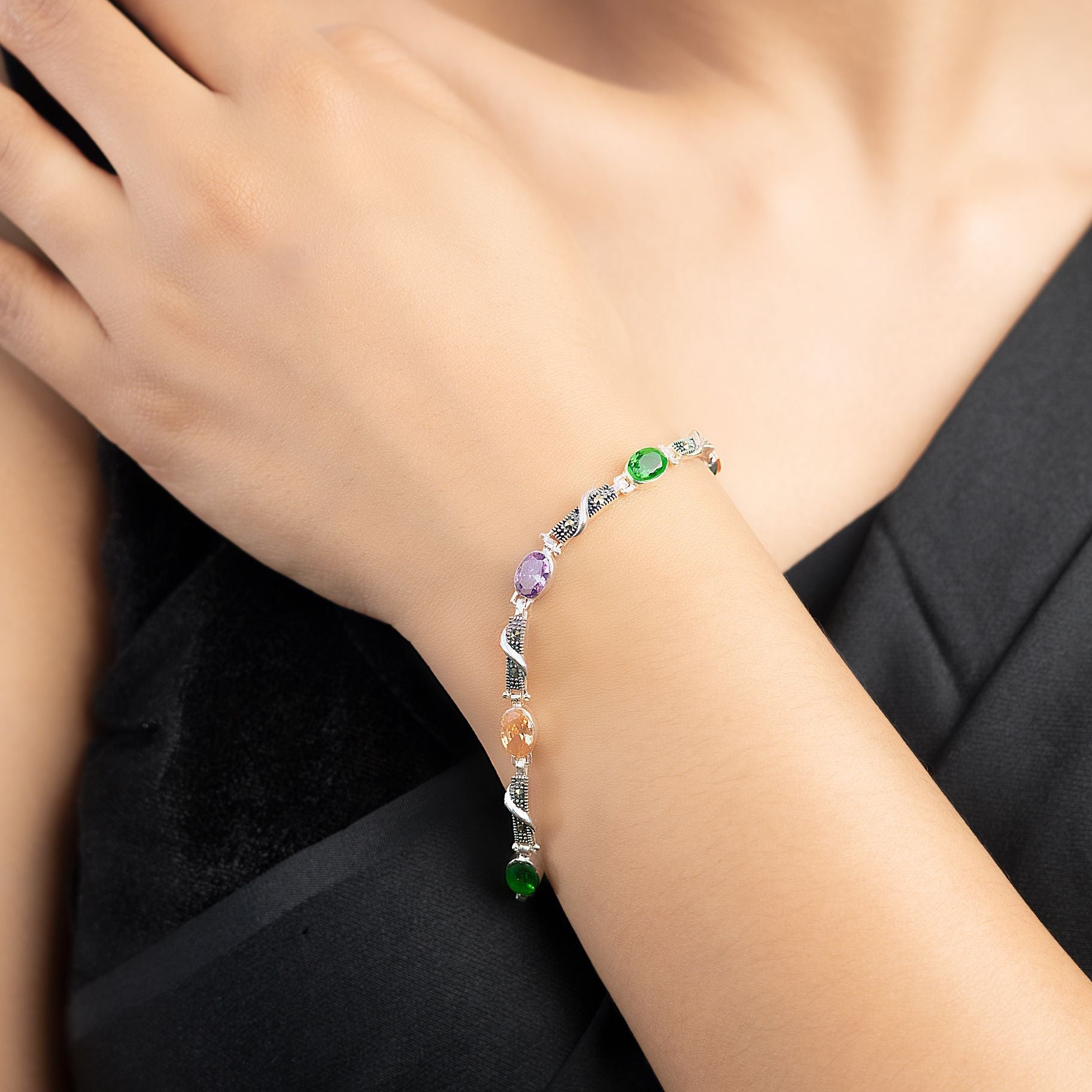 Marcasite Oval Stone Studded Bracelet silverhousebyrj
