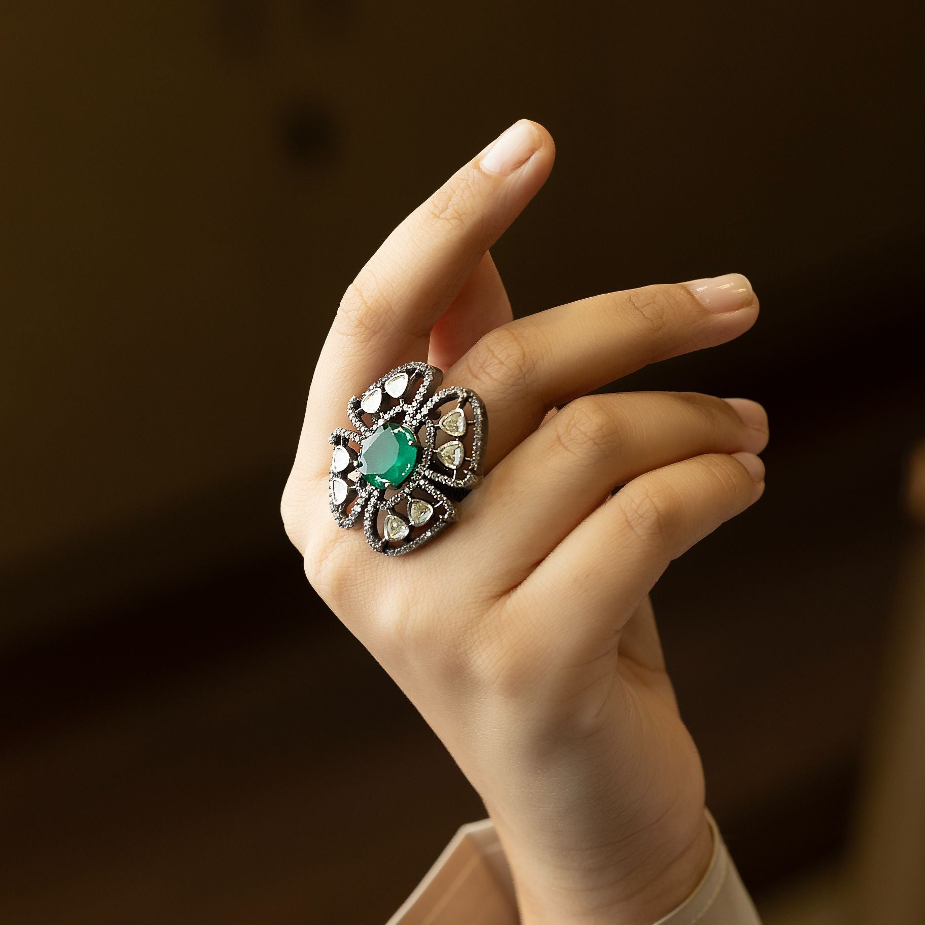 Marvellous Petal DesigneR Statement Polki Ring silverhousebyrj