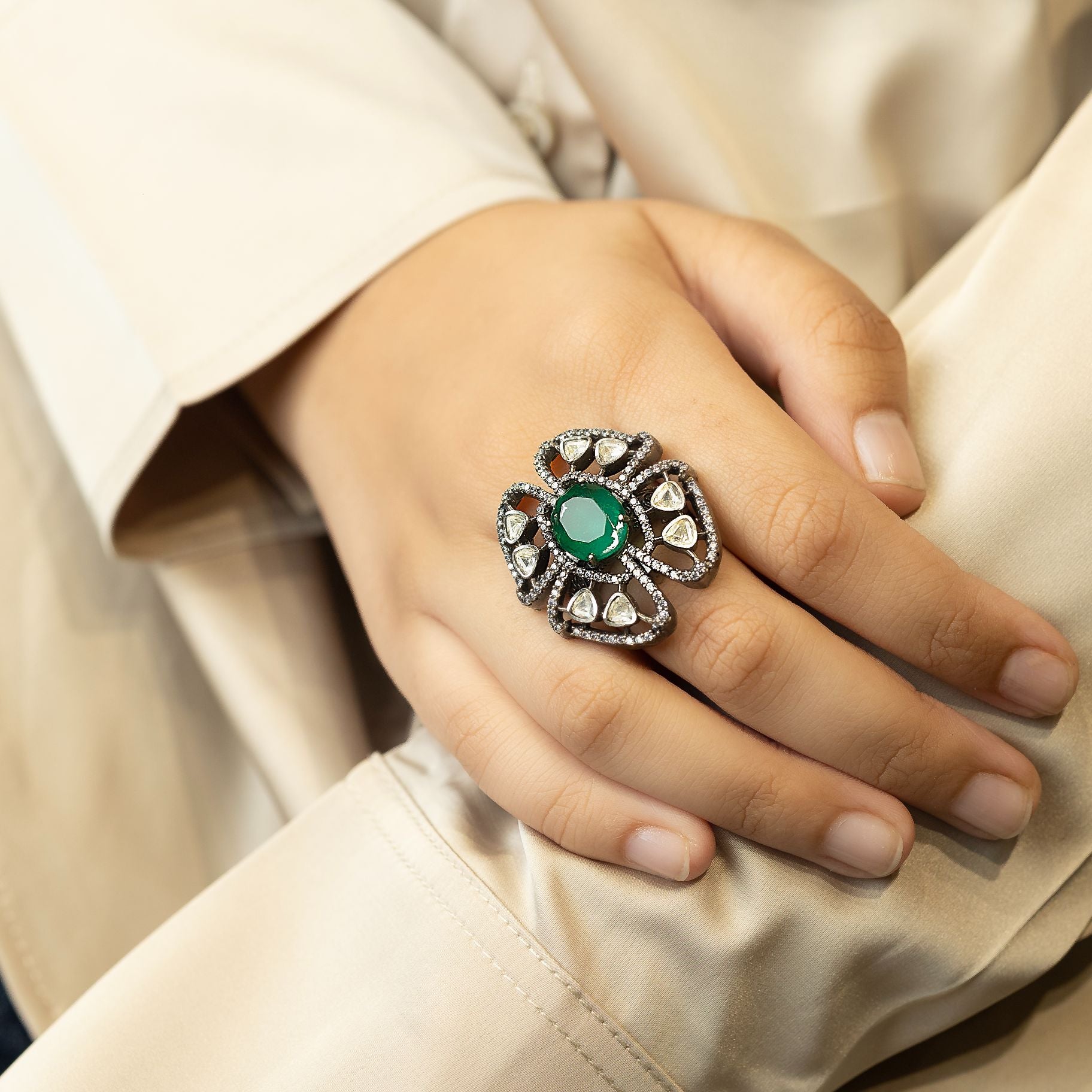 Marvellous Petal DesigneR Statement Polki Ring silverhousebyrj
