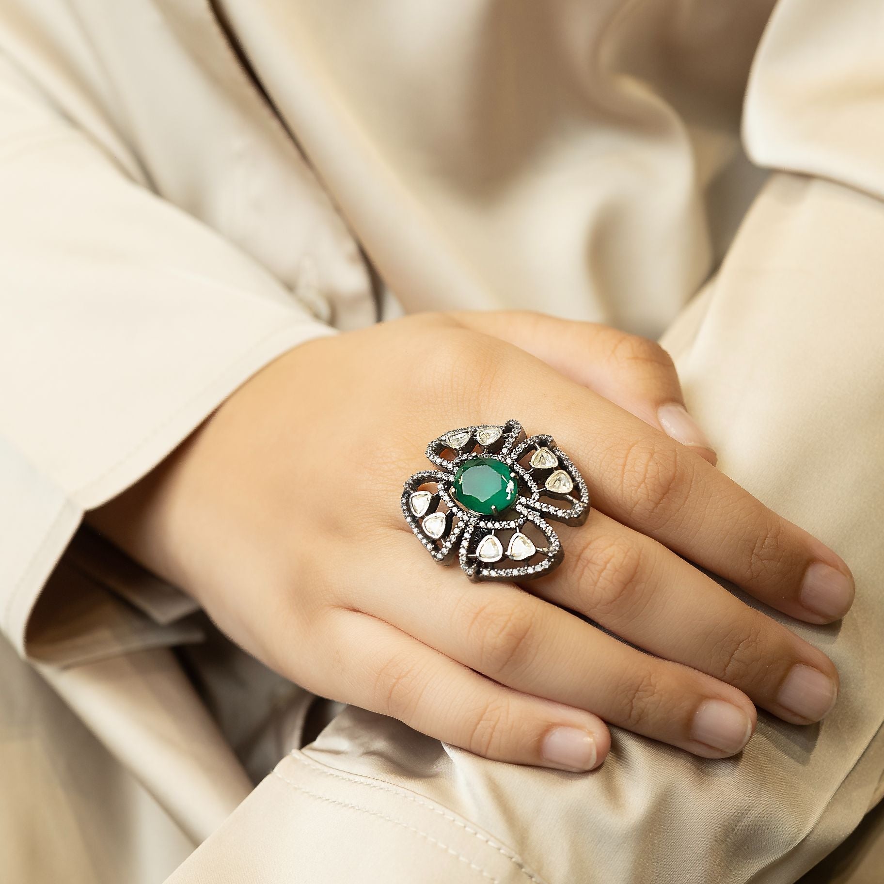 Marvellous Petal DesigneR Statement Polki Ring silverhousebyrj