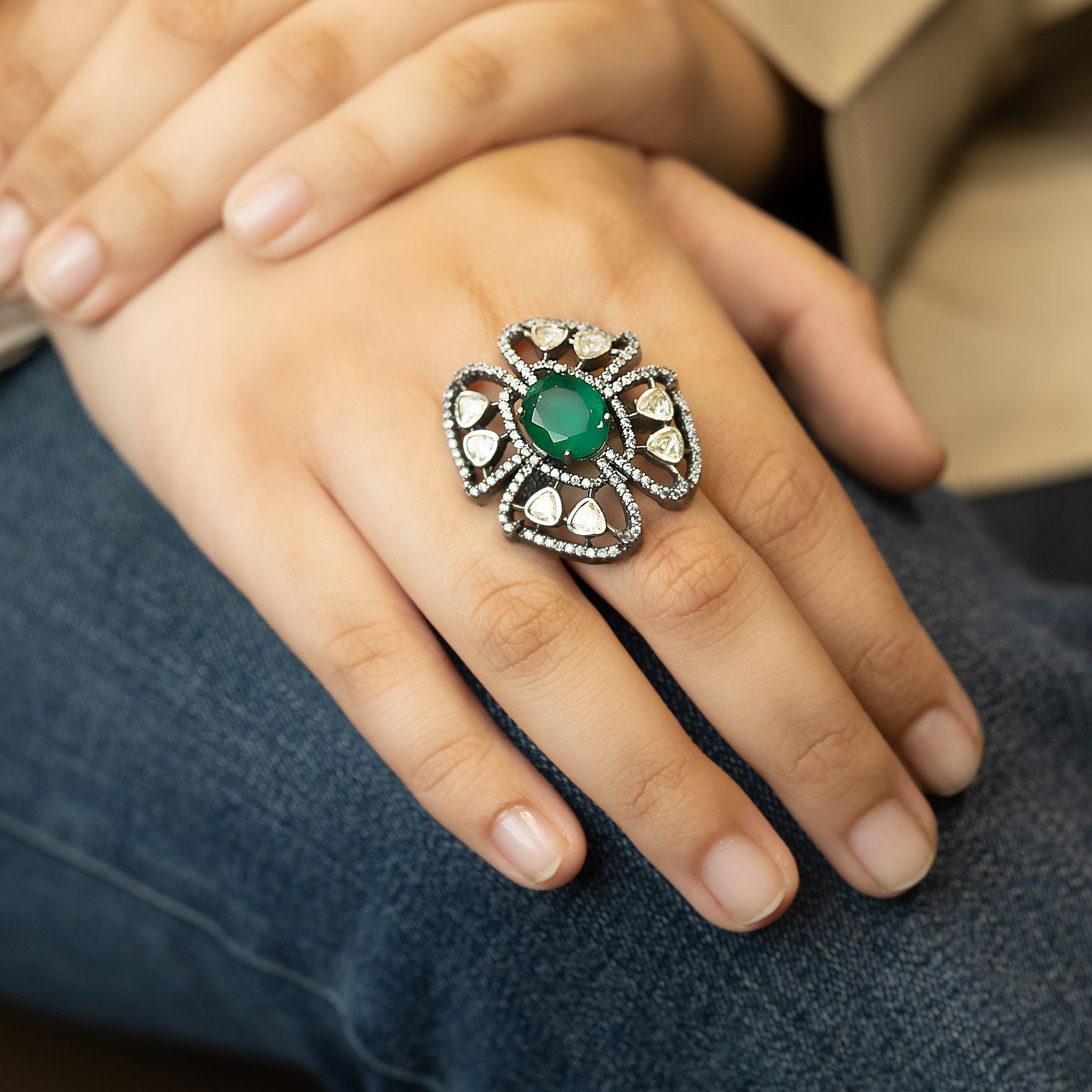 Marvellous Petal DesigneR Statement Polki Ring silverhousebyrj