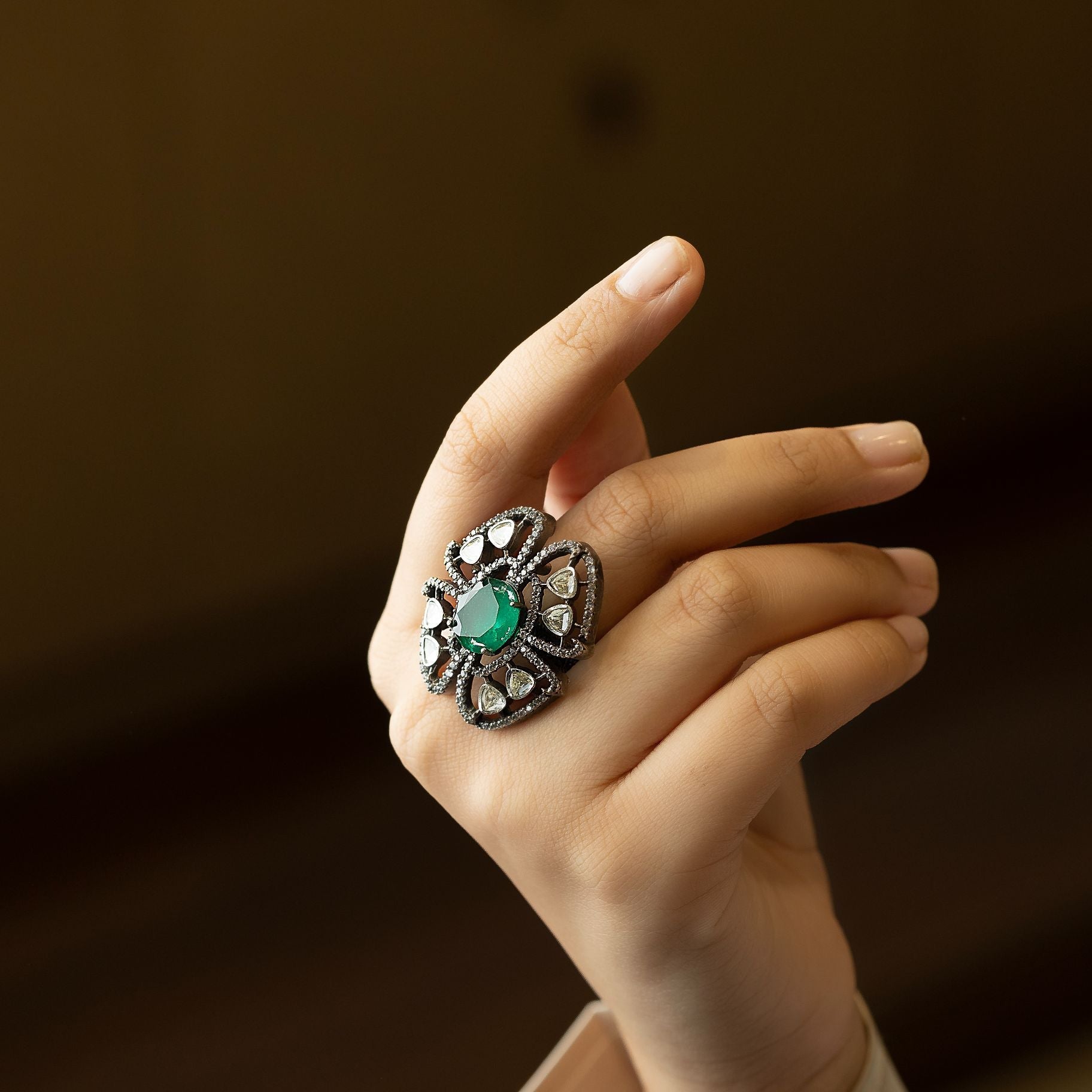 Marvellous Petal DesigneR Statement Polki Ring silverhousebyrj