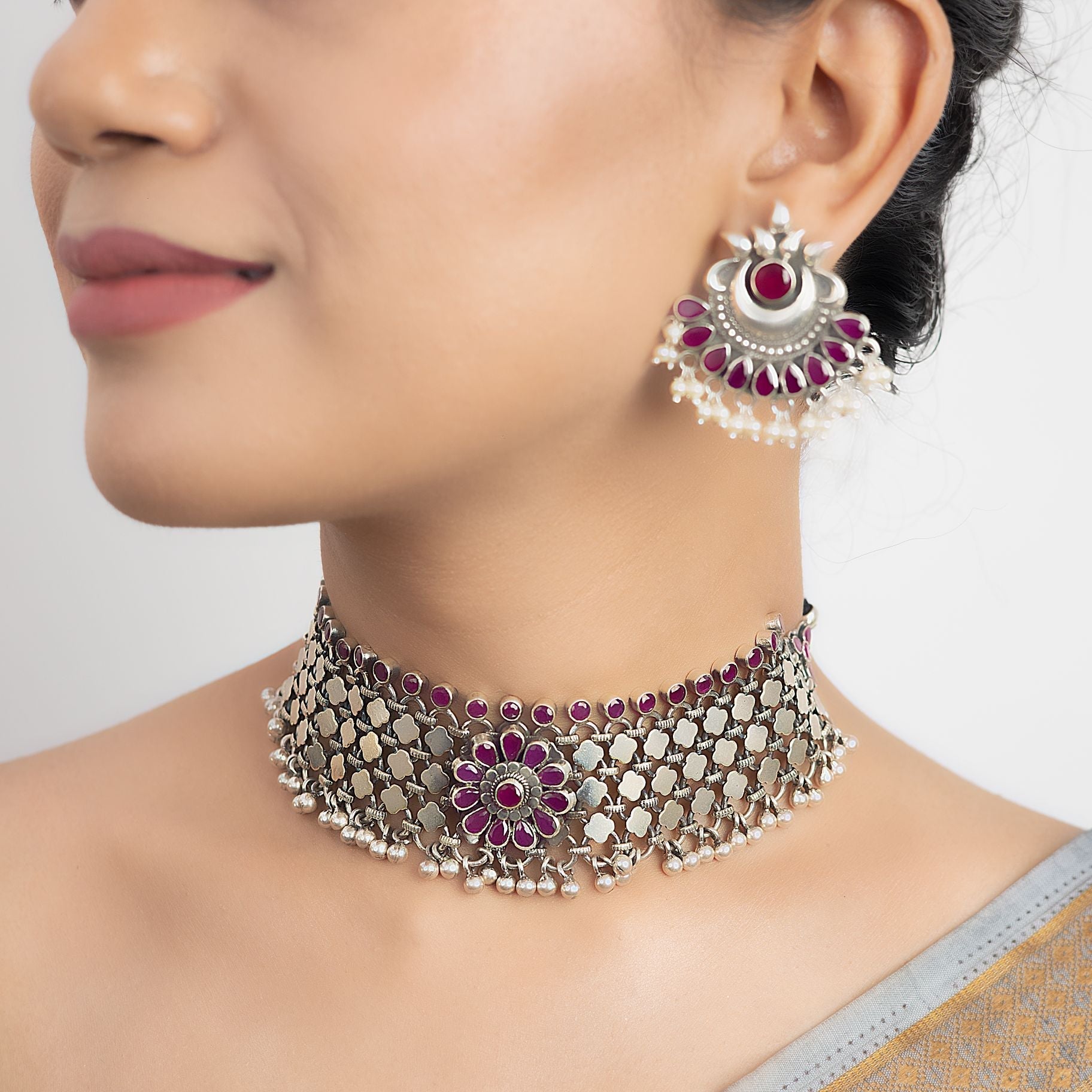 Modish floral Choker with Earing Set silverhousebyrj