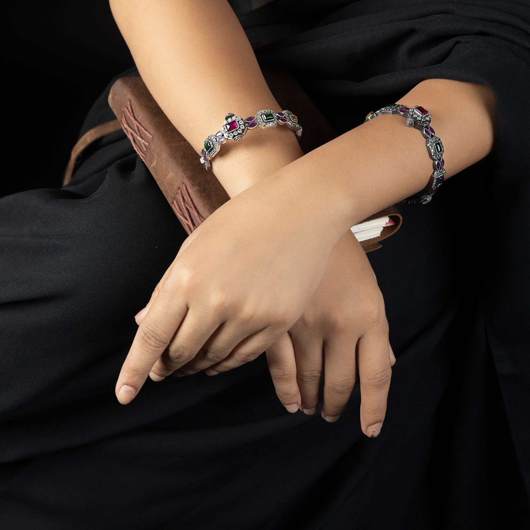 Multi Coloured Stone Studded Classic Bangles silverhousebyrj