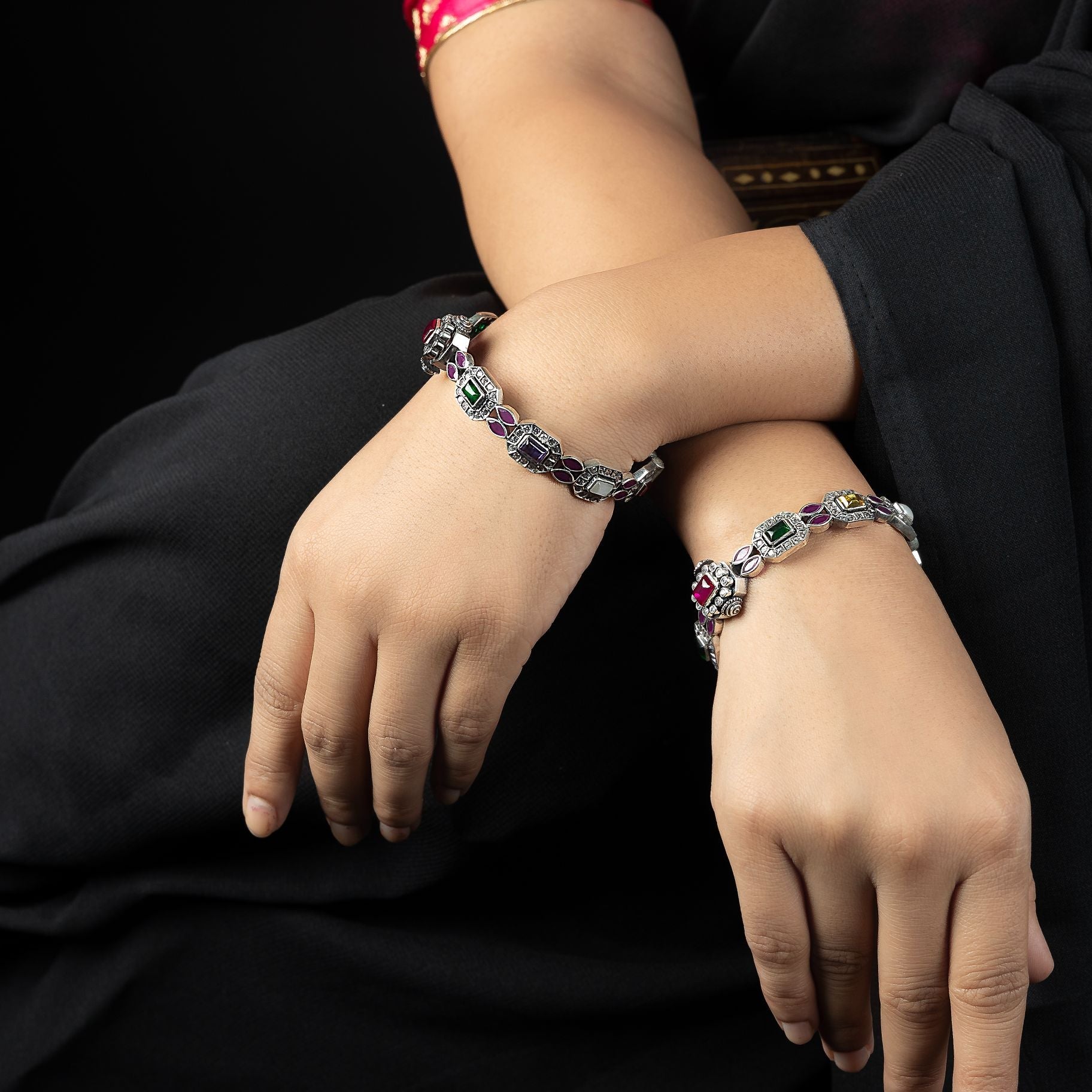 Multi Coloured Stone Studded Classic Bangles silverhousebyrj