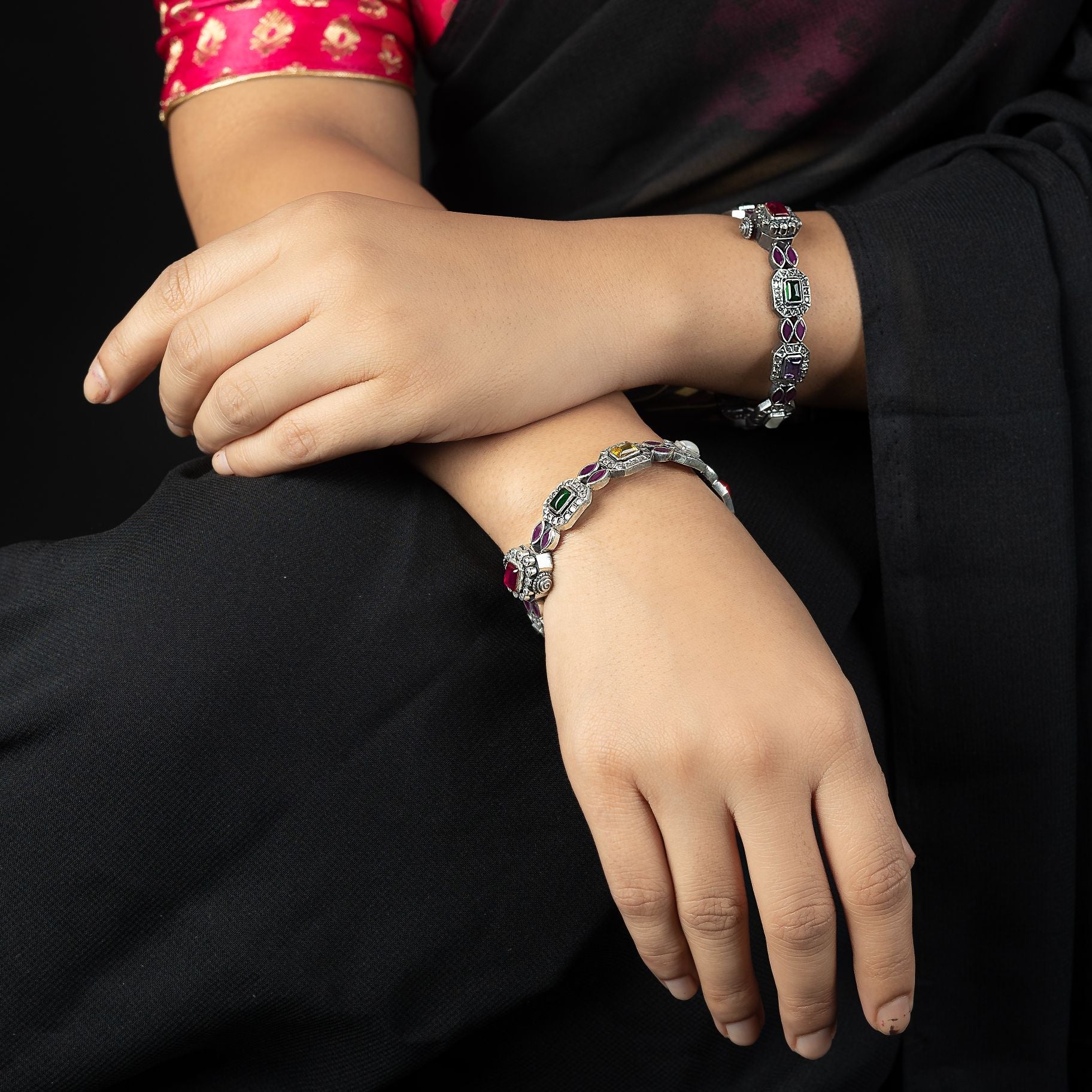 Multi Coloured Stone Studded Classic Bangles silverhousebyrj