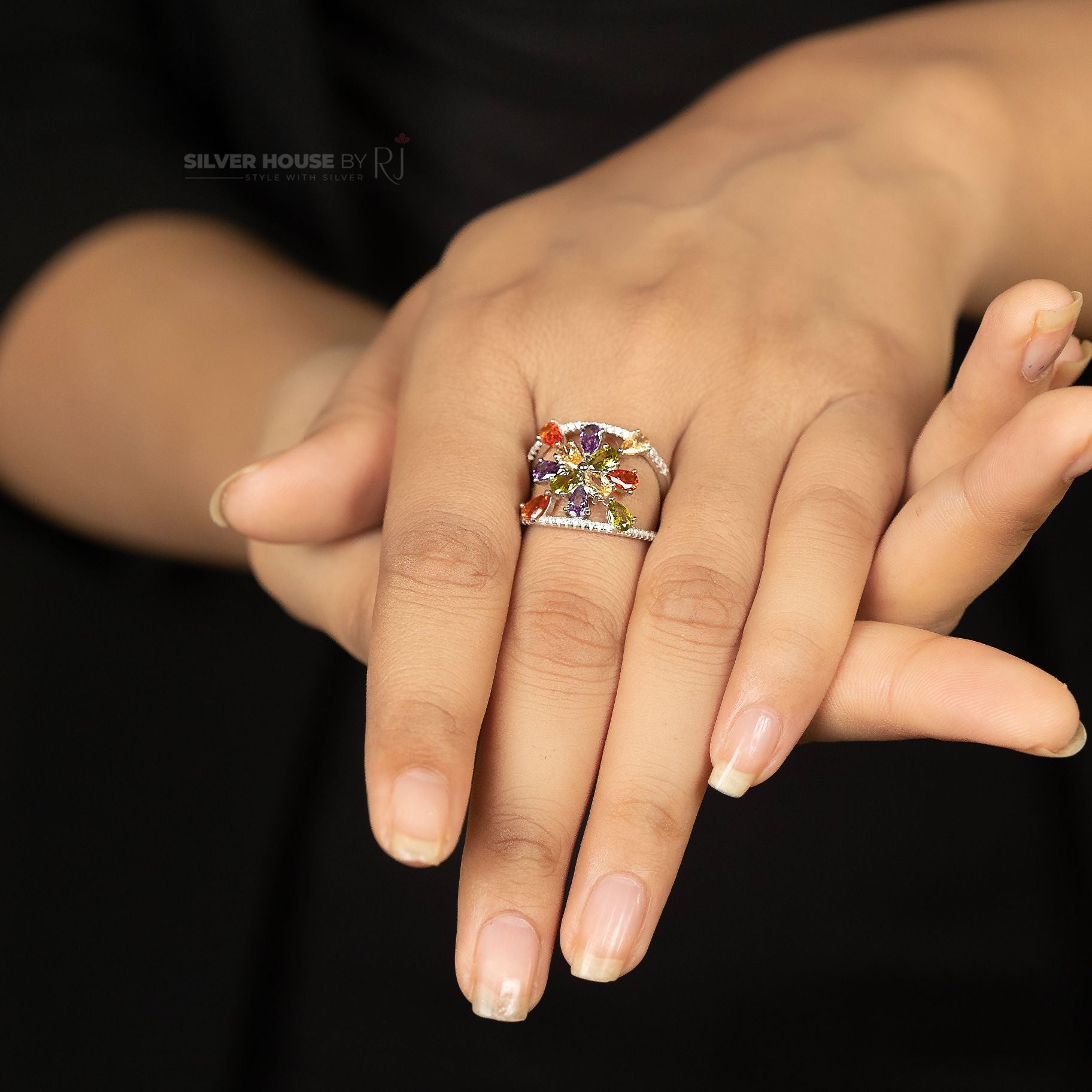 Multi-coloured Stone Studded Italian Ring silverhousebyrj
