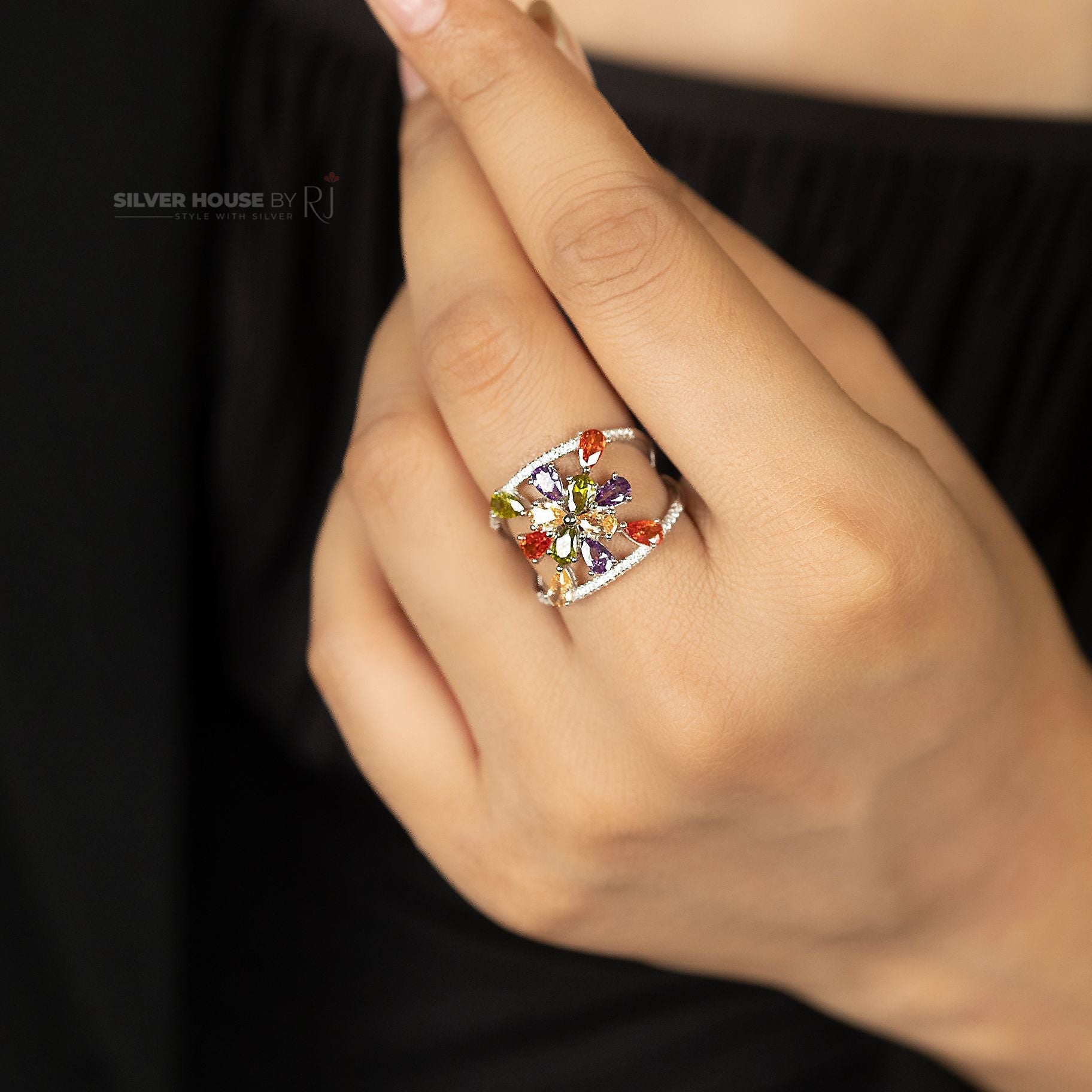 Multi-coloured Stone Studded Italian Ring silverhousebyrj