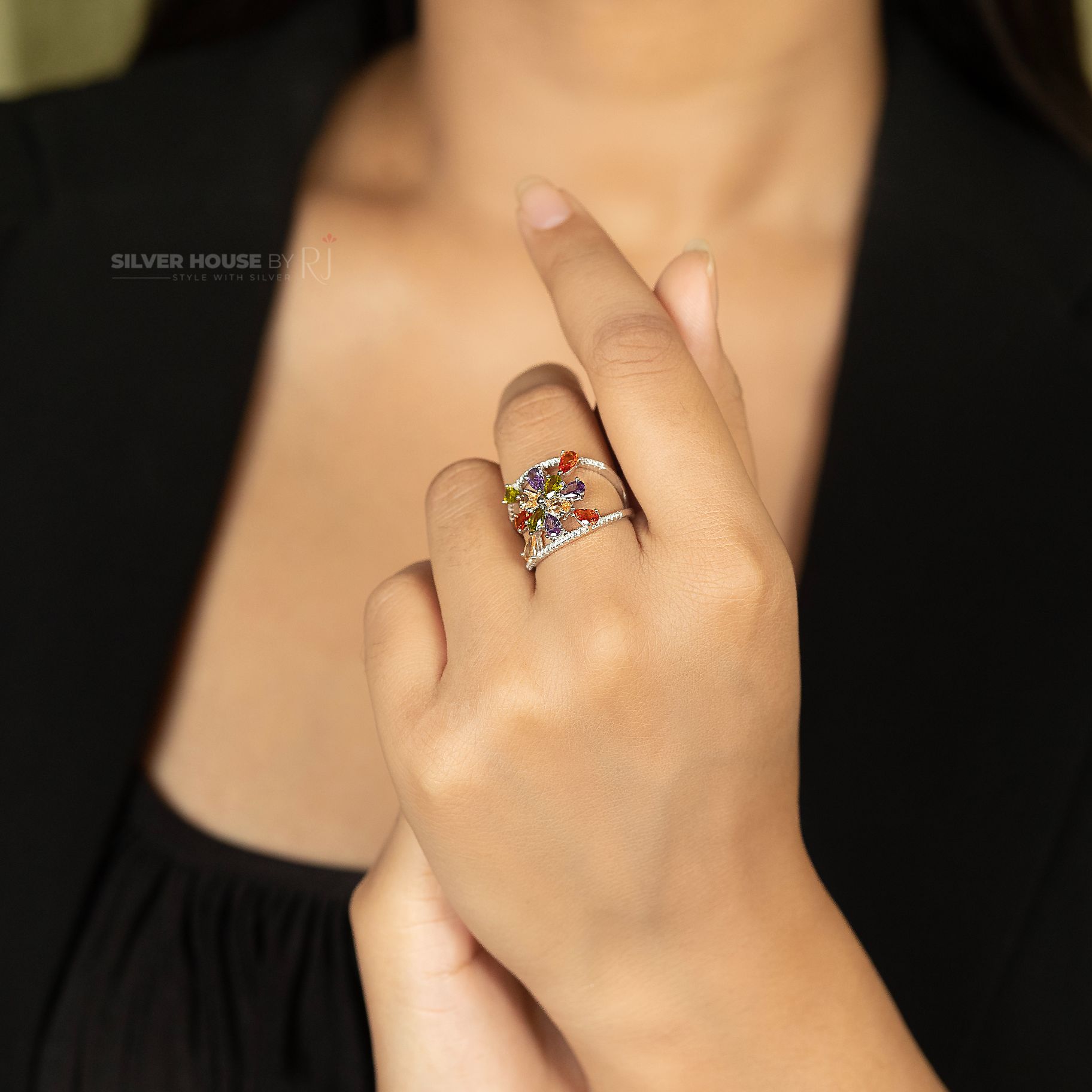 Multi-coloured Stone Studded Italian Ring silverhousebyrj