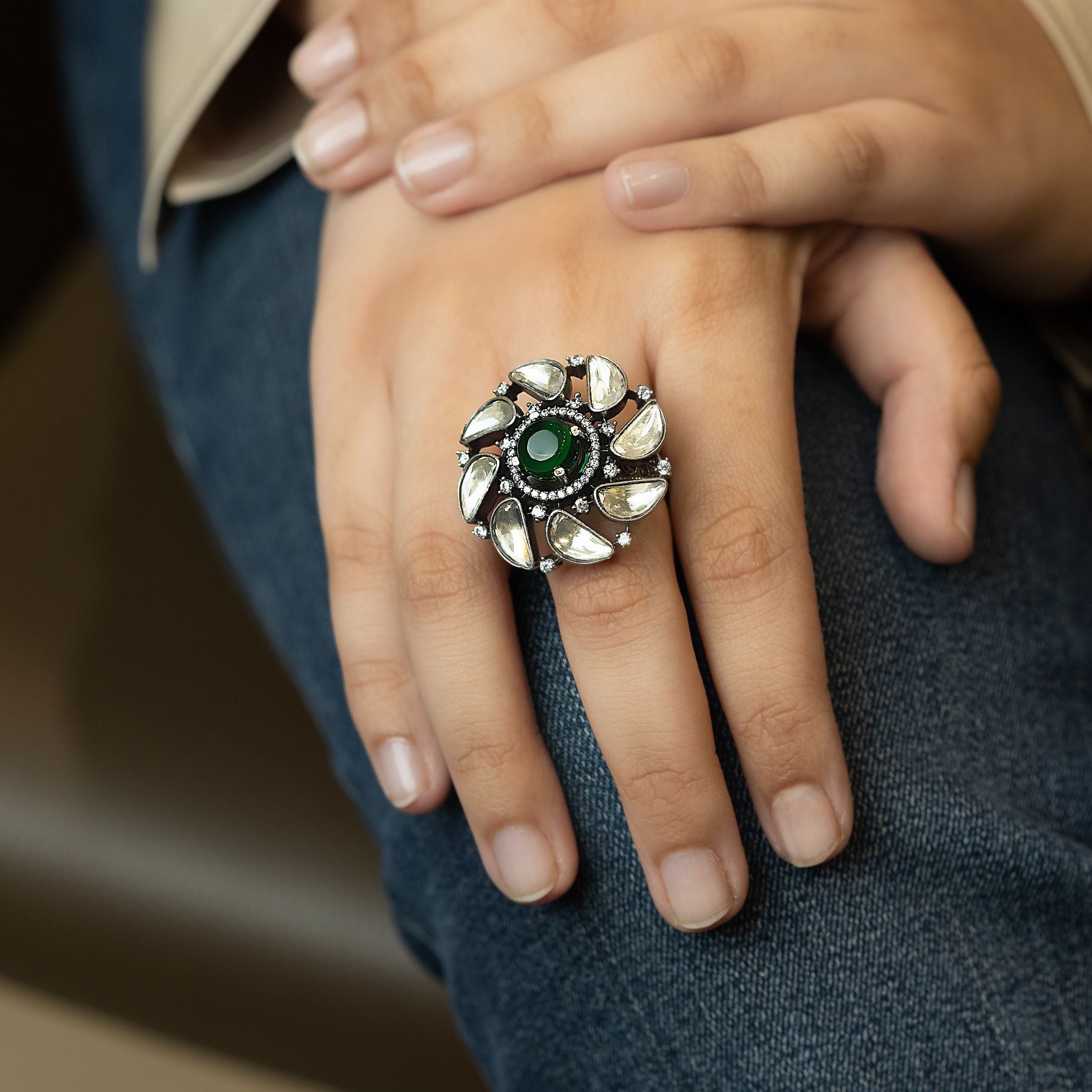 Ornate Polki Statement Ring silverhousebyrj