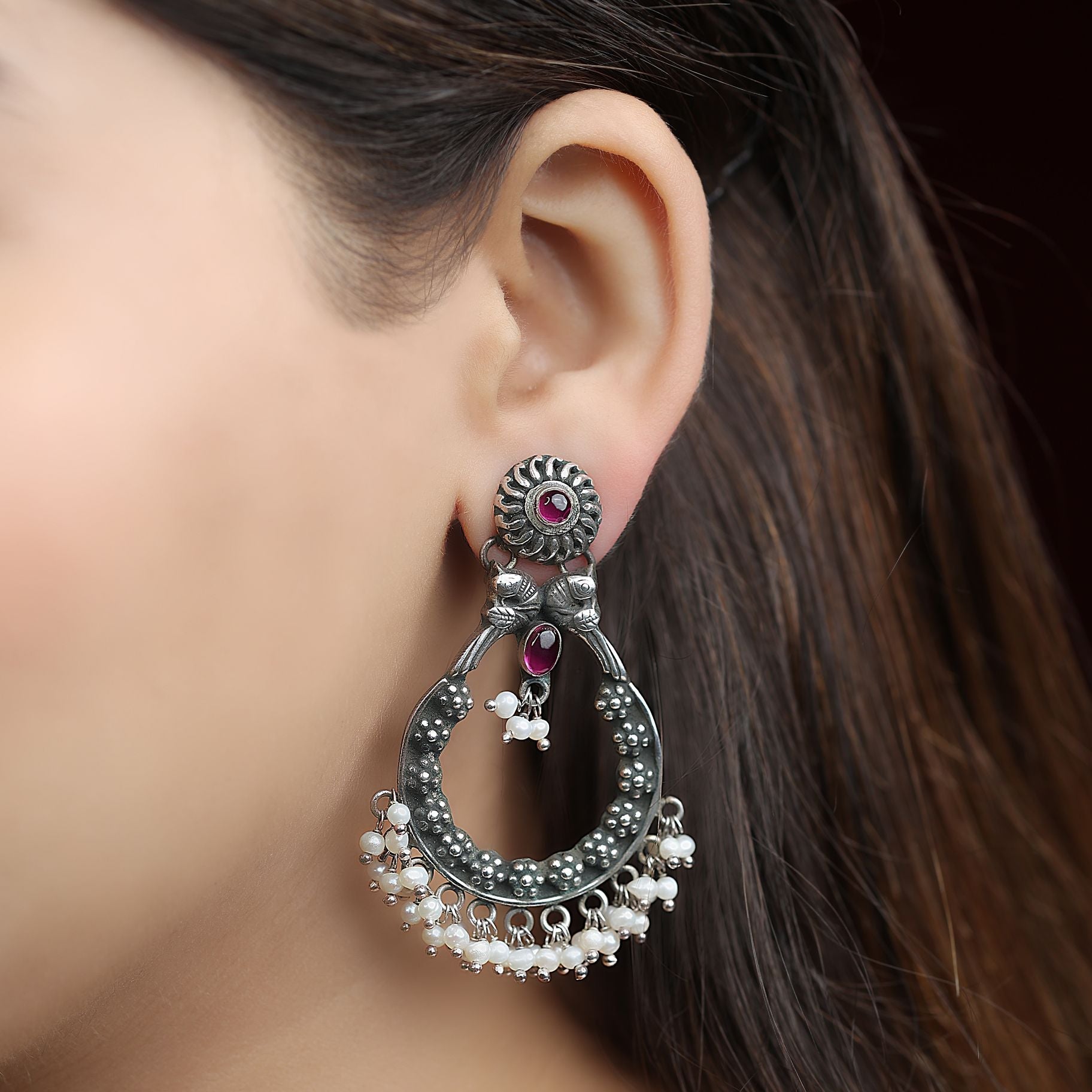 Oval Shaped Dangler With Pearl Drops Earrings silverhousebyrj