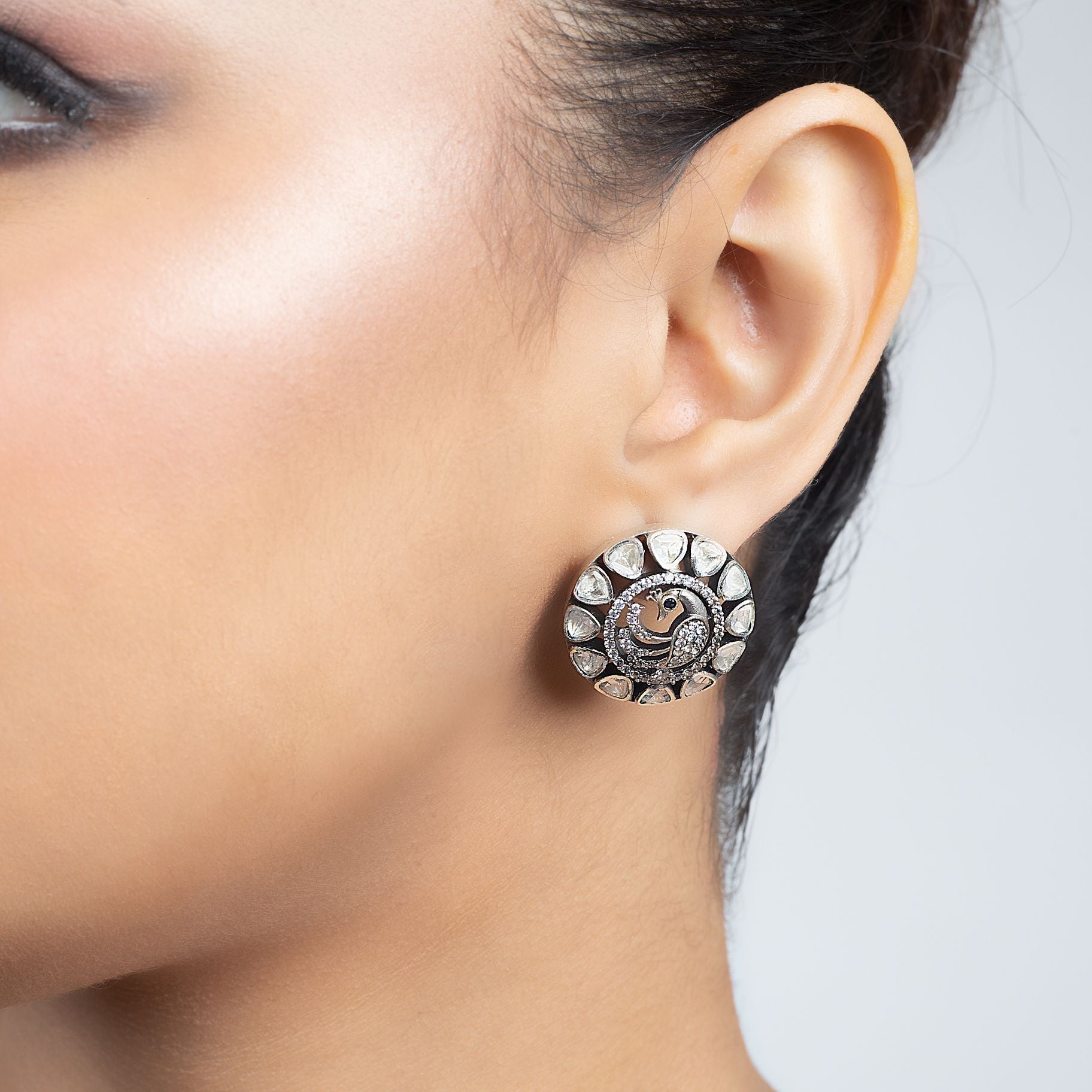 Peacock Round Polki Ear stud Earrings silverhousebyrj