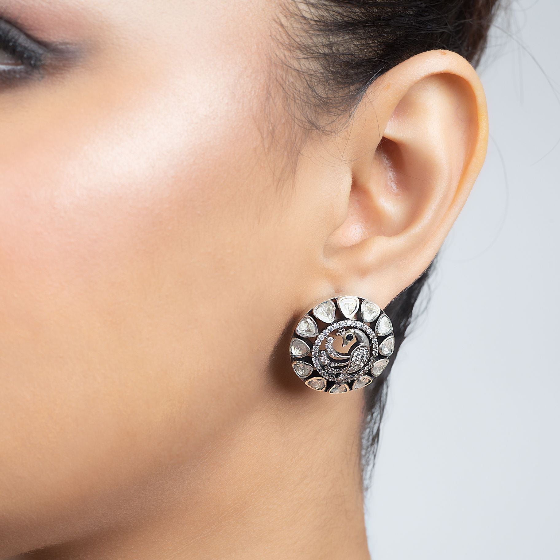 Peacock Round Polki Ear stud Earrings silverhousebyrj