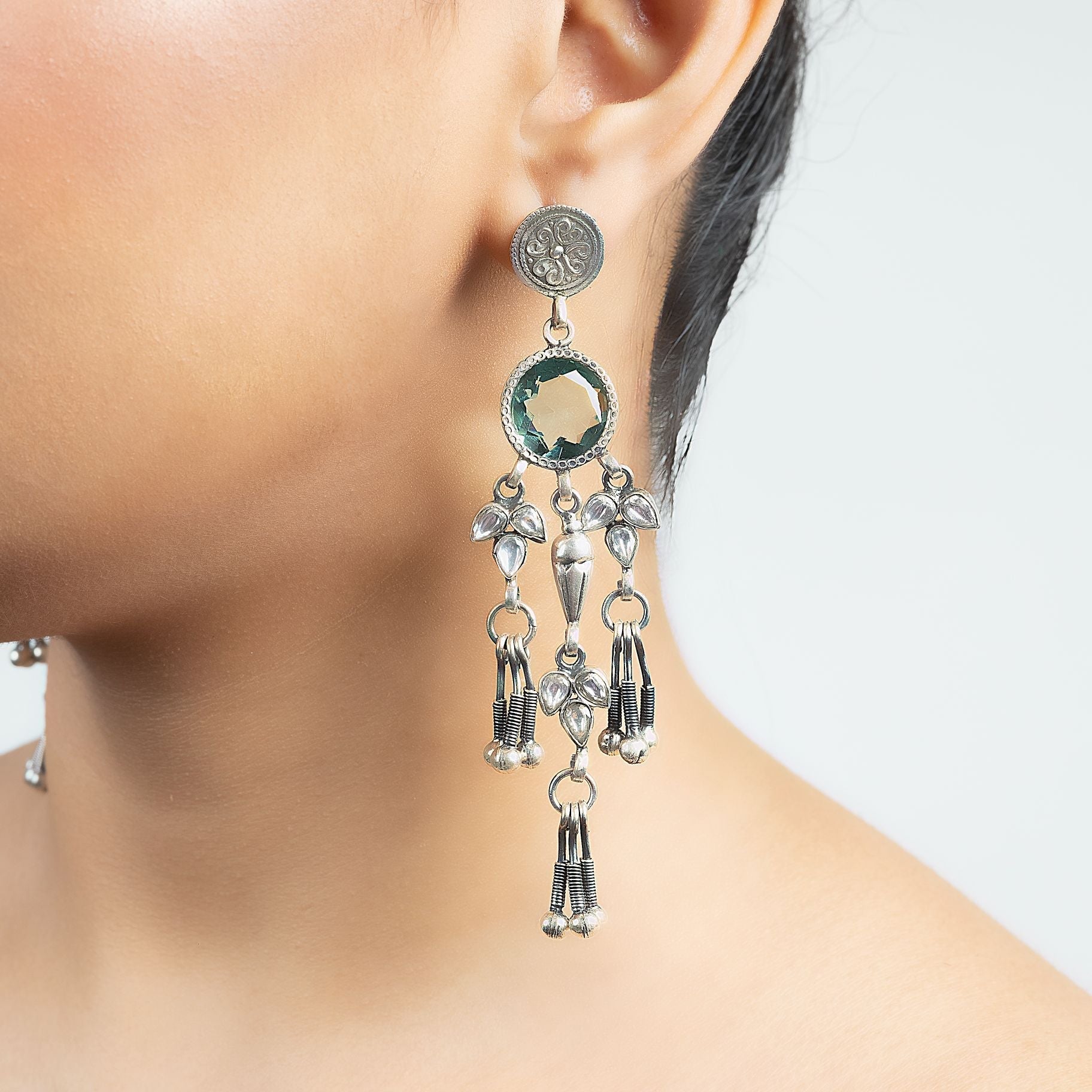 Radiant Kundan Dangler Silver Earrings silverhousebyrj