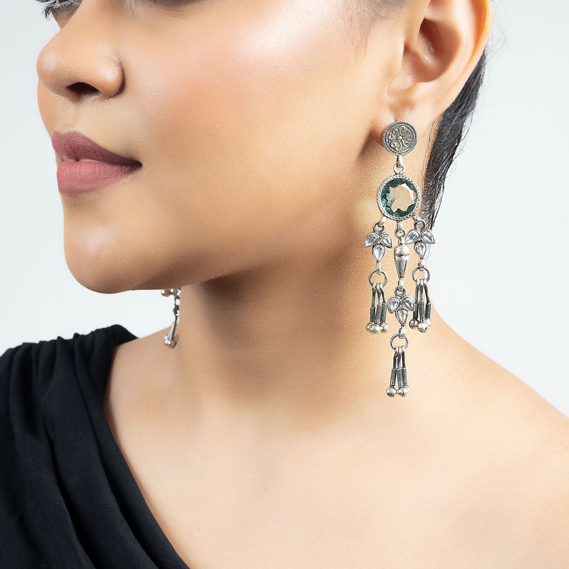 Radiant Kundan Dangler Silver Earrings silverhousebyrj