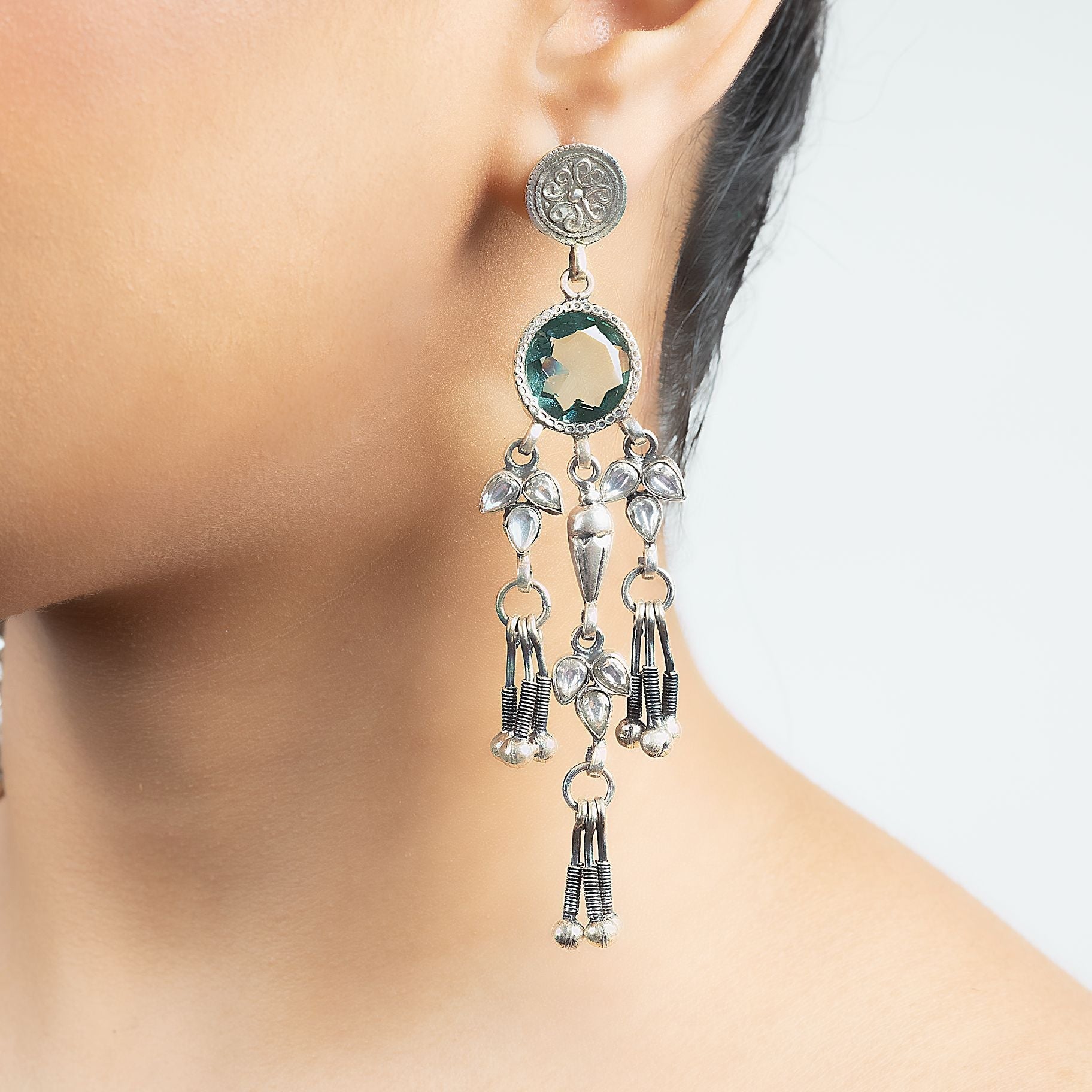 Radiant Kundan Dangler Silver Earrings silverhousebyrj