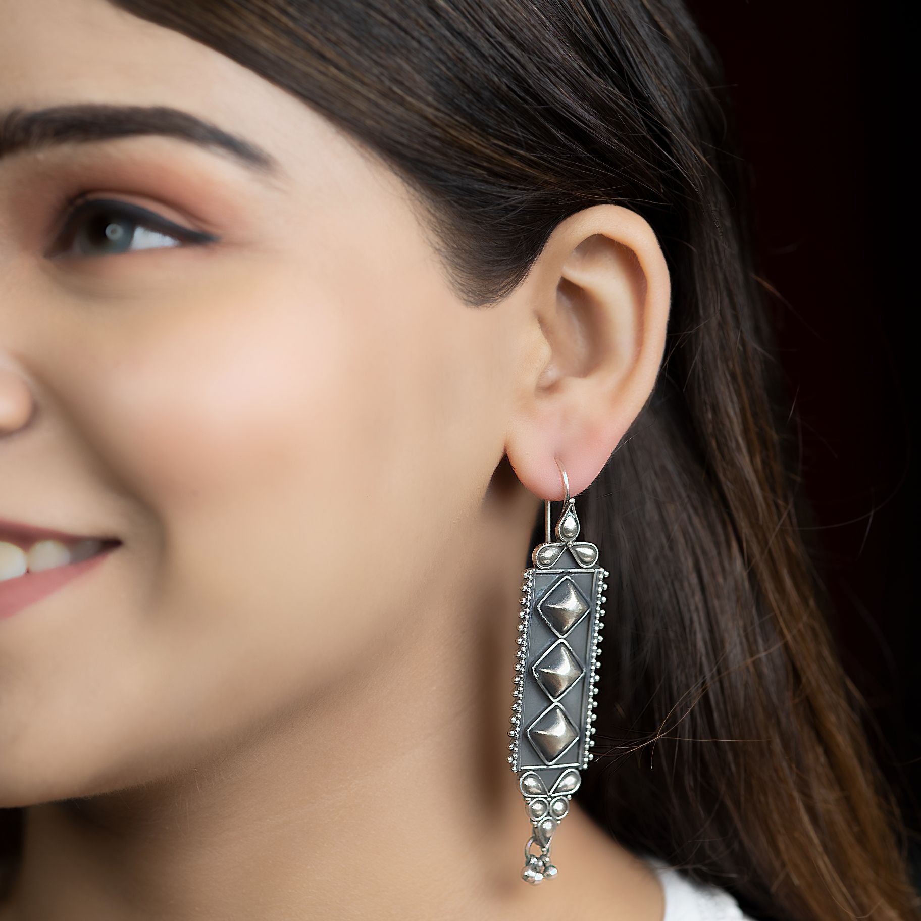 Rectangular Unique Dangler With Fine Droplet Earrings silverhousebyrj