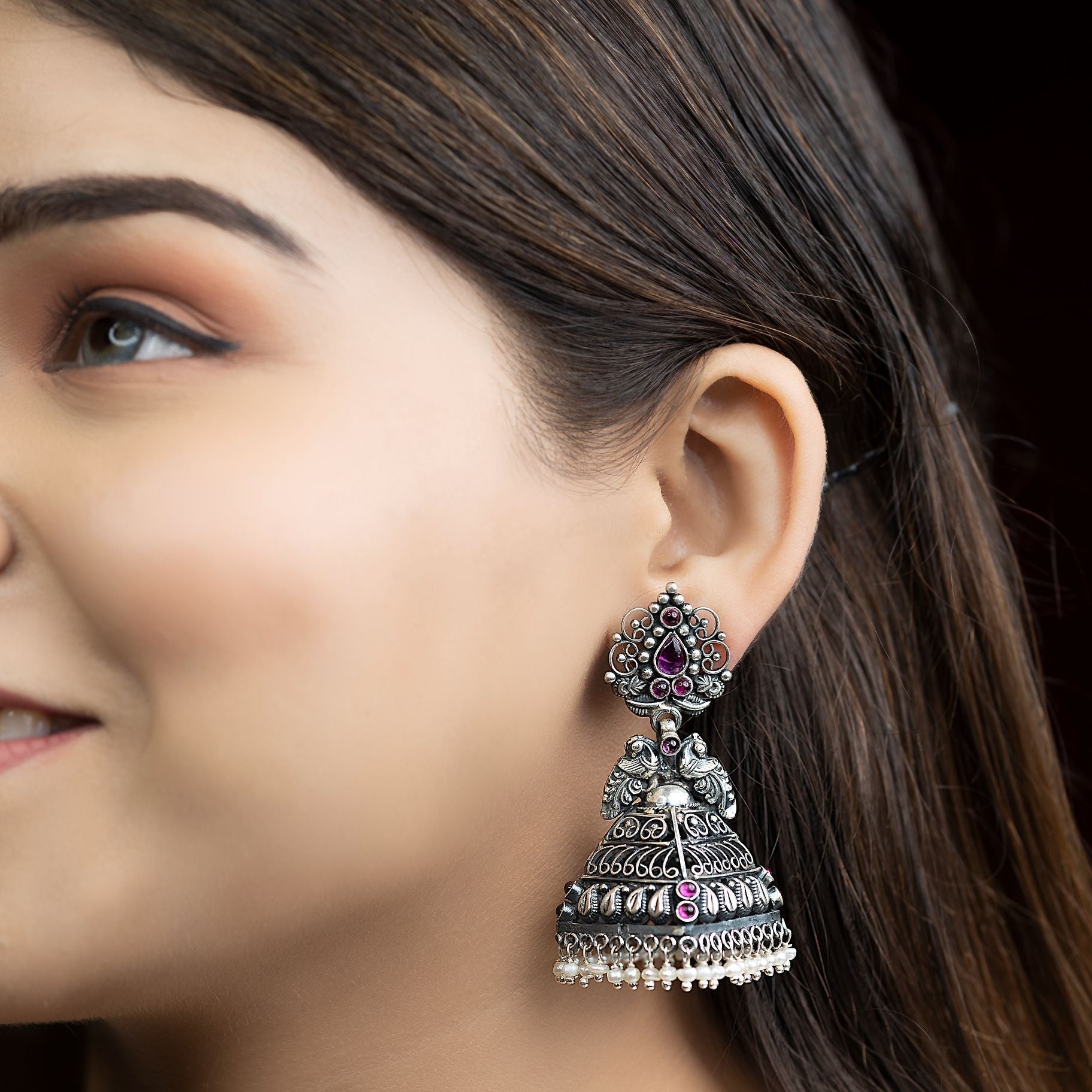 Royal Carved Silver Jhumka Earrings silverhousebyrj