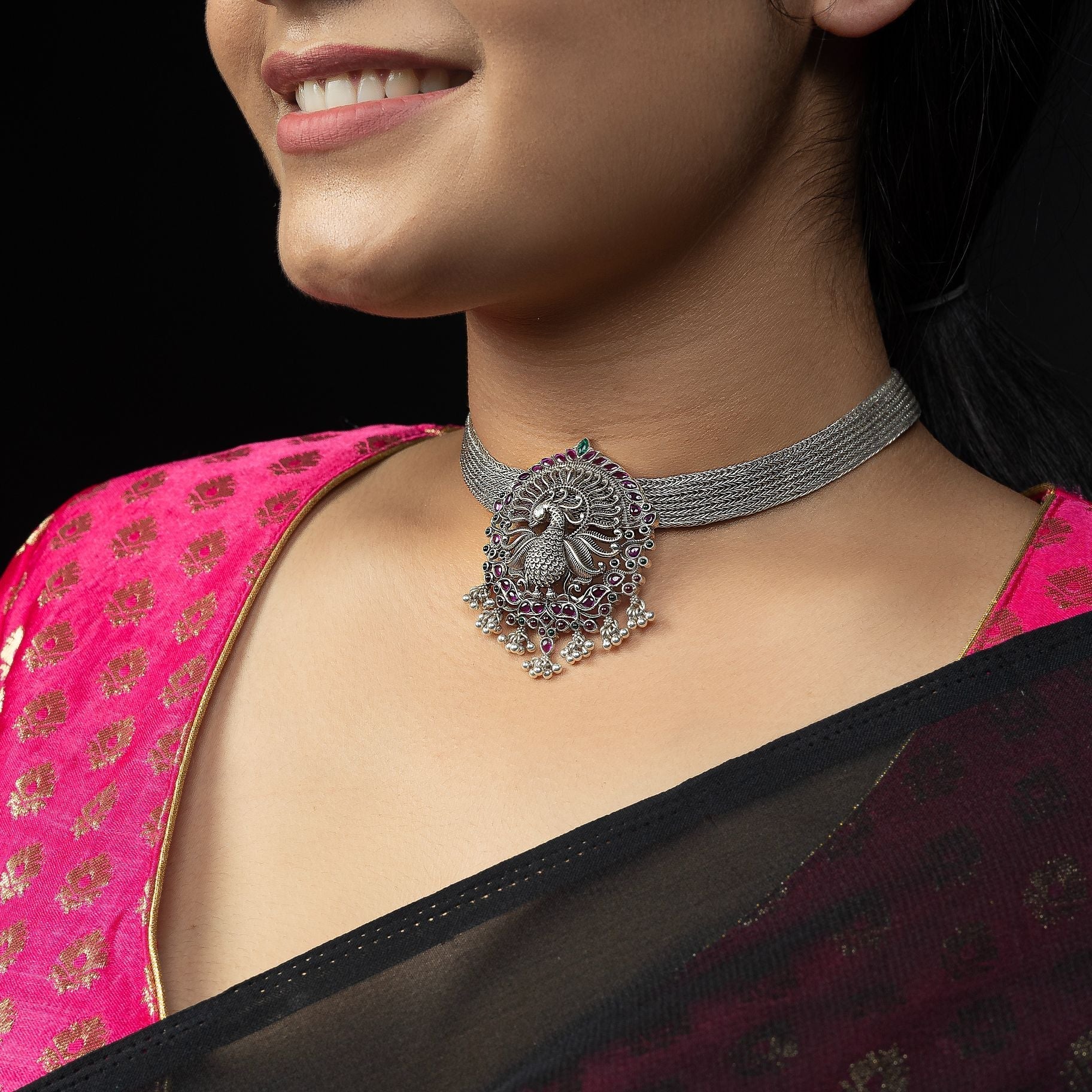Shahi Peacock Choker With Elegance on Broach silverhousebyrj