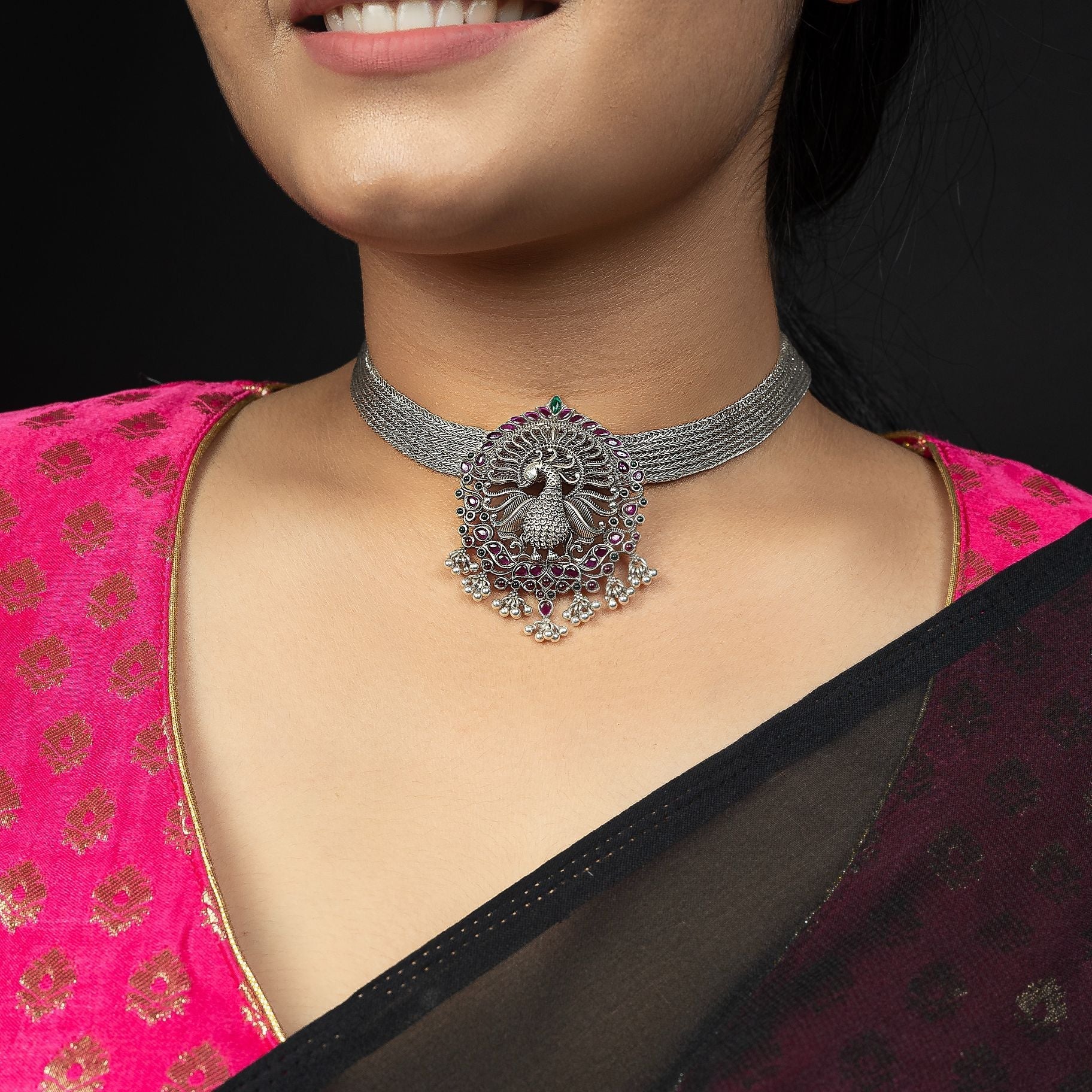 Shahi Peacock Choker With Elegance on Broach silverhousebyrj