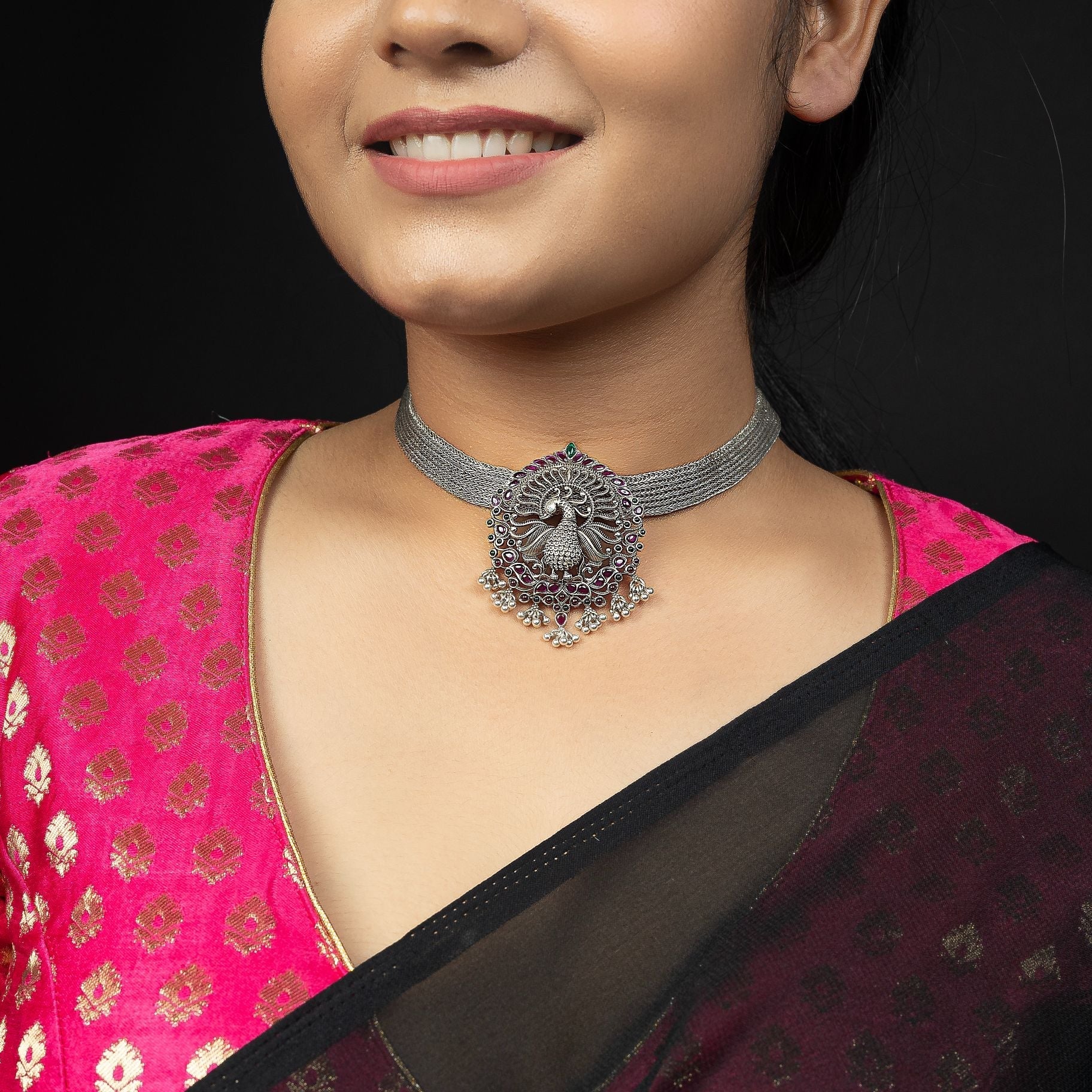 Shahi Peacock Choker With Elegance on Broach silverhousebyrj